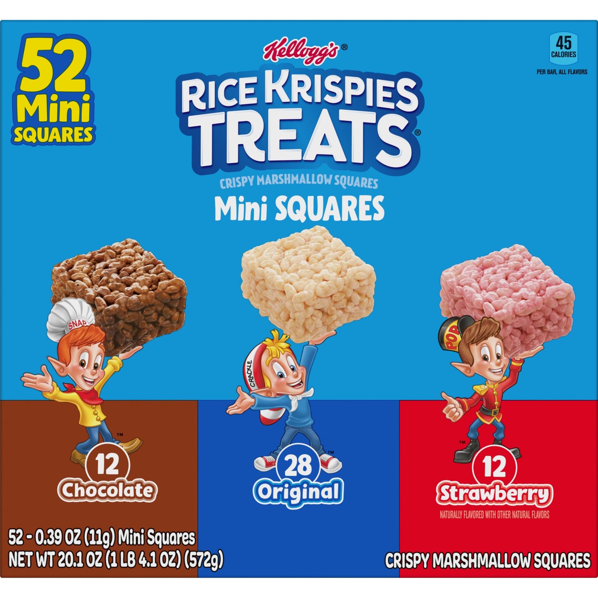 Rice Krispies Treats Mini Crispy Marshmallow Squares, Kids Snacks, Lunch Snacks, Variety Pack, 20.1oz Box (52 Bars)