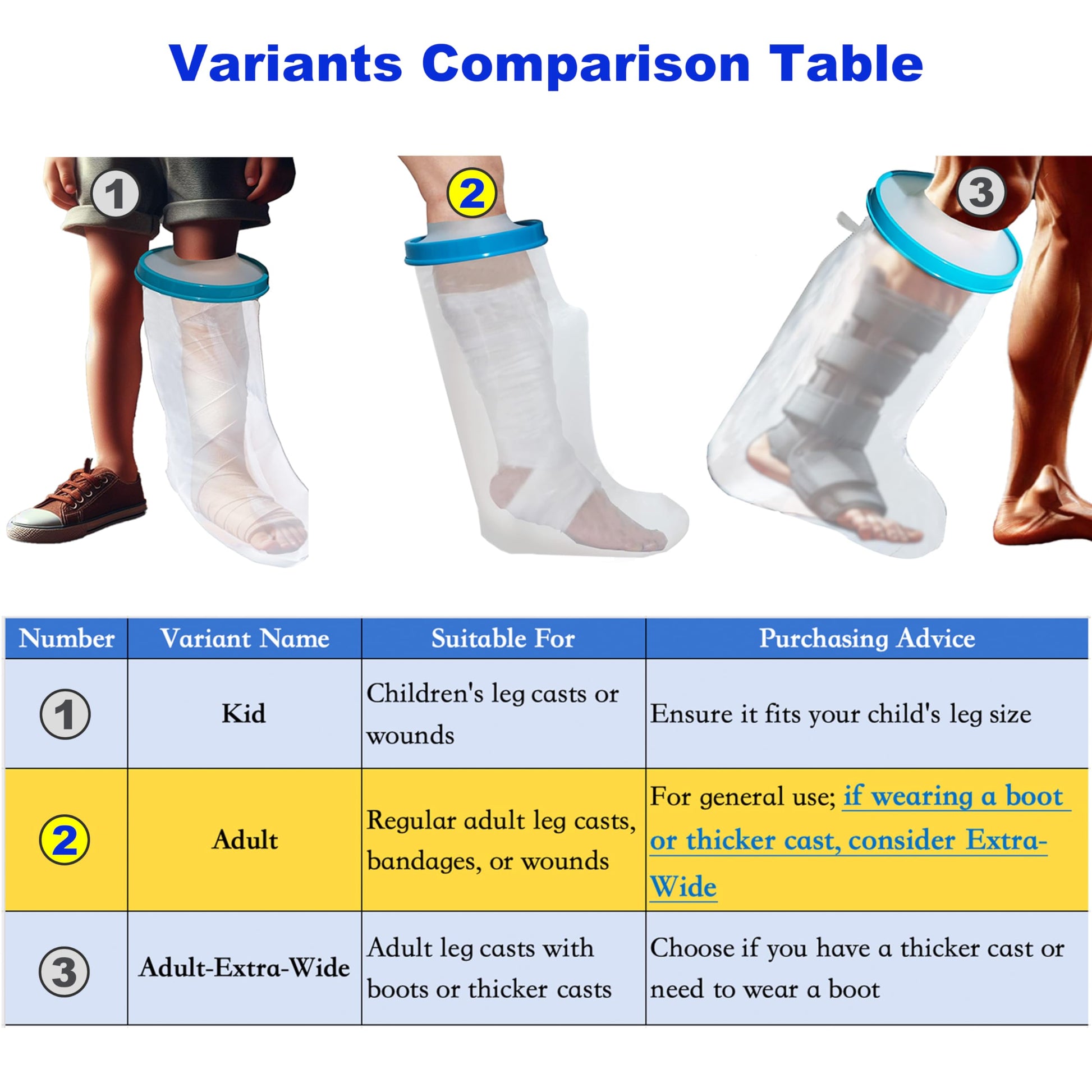 Tideshake - 100% Waterproof Leg Cast Cover for Showering, Reusable Adult Short Leg Cast Protector, Cast Covers for Shower Leg, Cast Bag for Shower, Cast Cover for Showering Foot