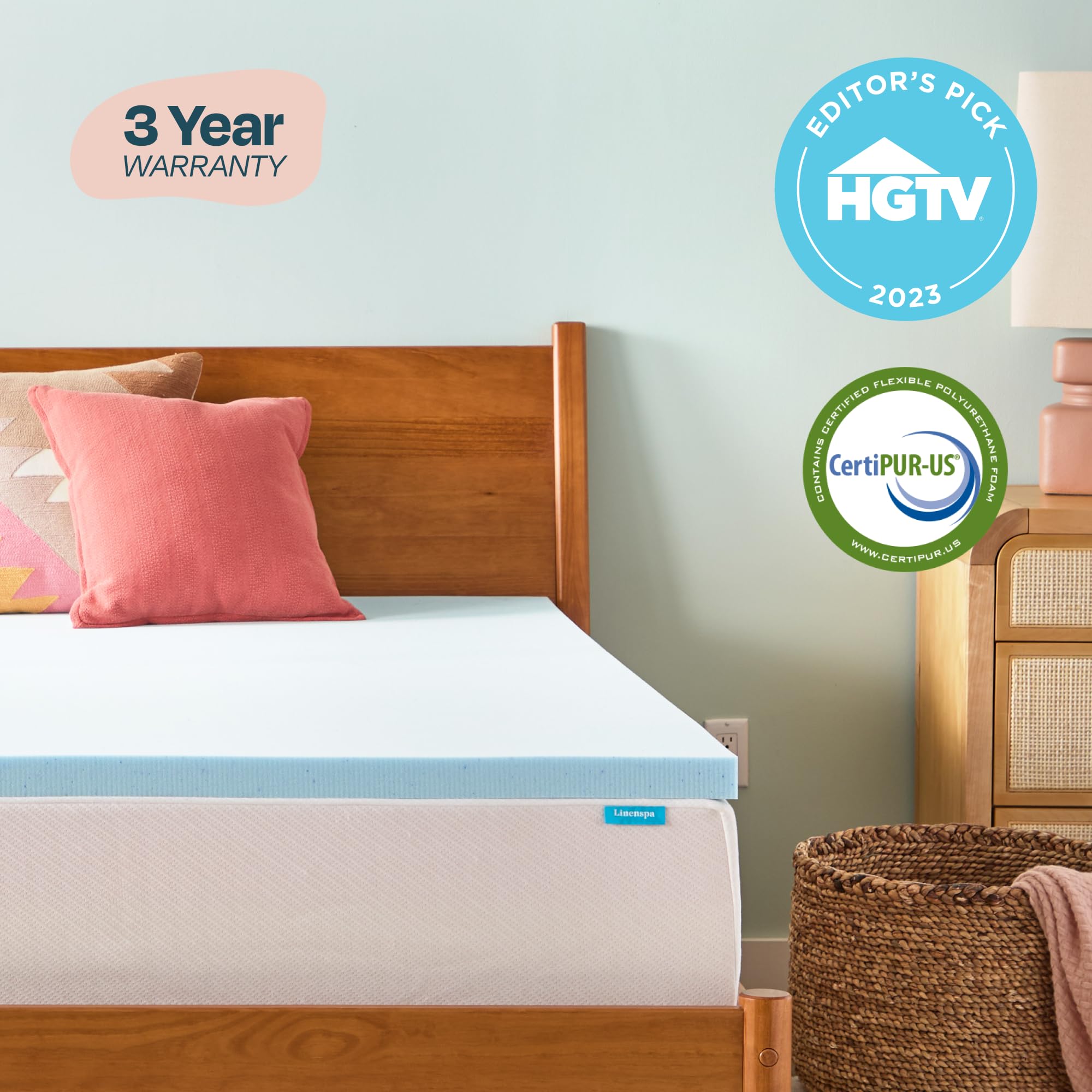 LINENSPA Memory Foam Mattress Topper - 2 Inch Gel Infused Memory Foam - Plush Feel - Cooling and Pressure Relieving - CertiPUR Certified - Dorm Room Essentials - Full Size