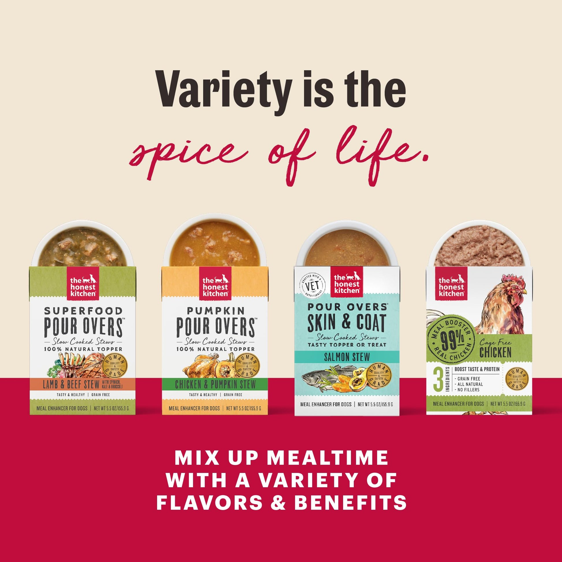 The Honest Kitchen Bone Broth POUR OVERS Wet Toppers for Dogs (12 Pack), 5.5 oz - Beef Stew