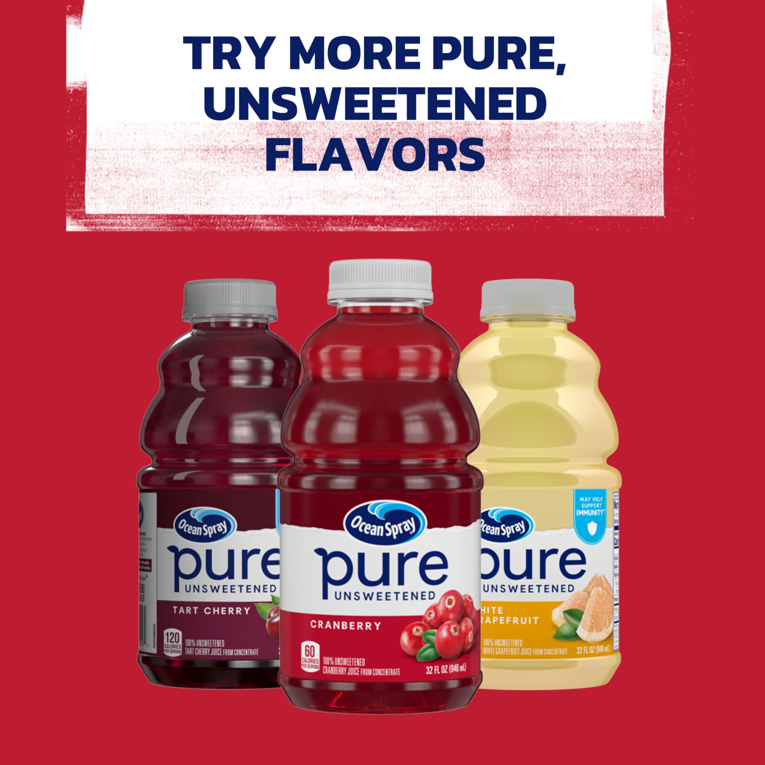 Ocean Spray® Pure Unsweetened Cranberry, 100% Cranberry Juice From Concentrate, 32 Fl Oz Bottle (Pack of 1)