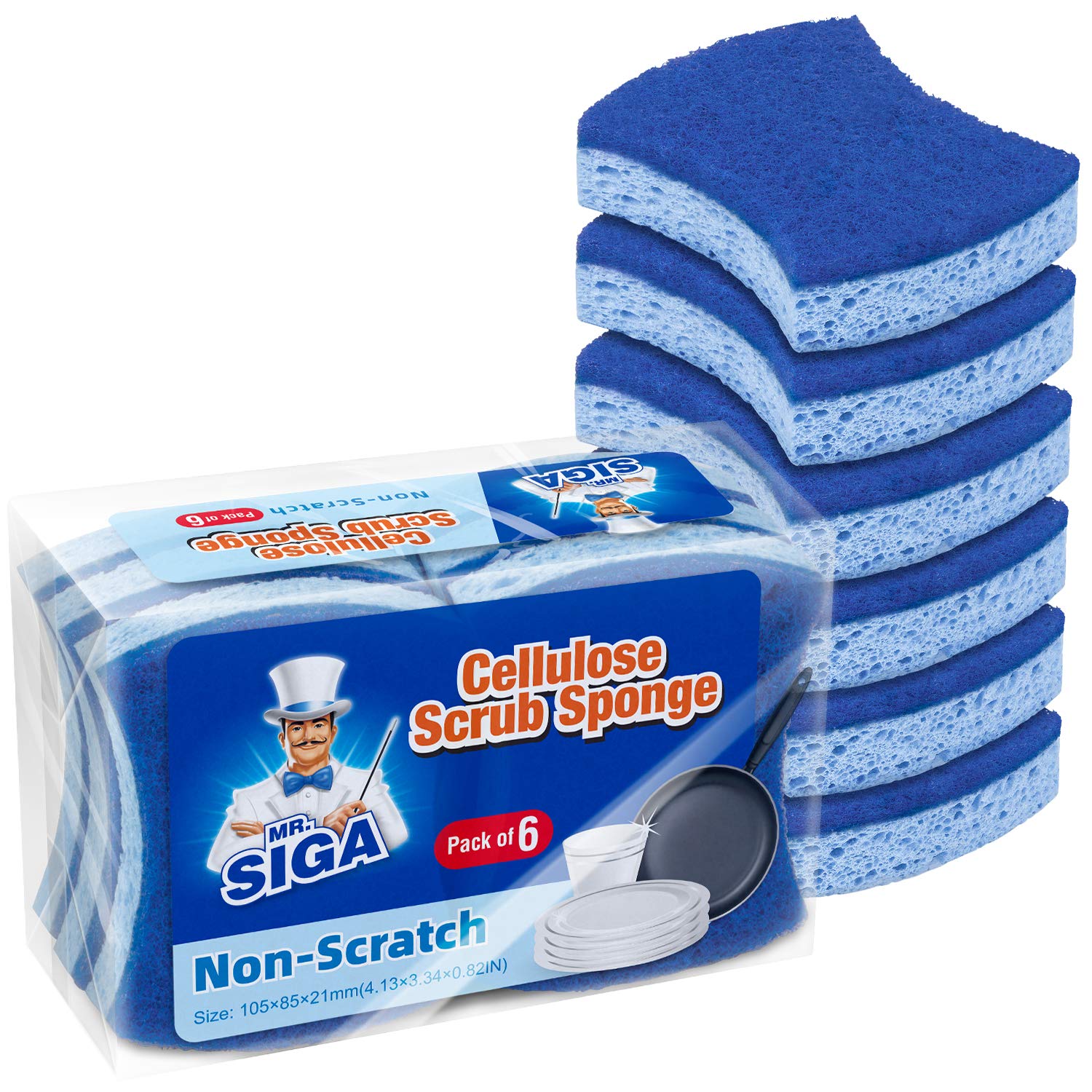 MR.SIGA Heavy Duty Cellulose Scrub Sponge, Dual-Sided Dishwashing Sponge for Kitchen, 12 Pack