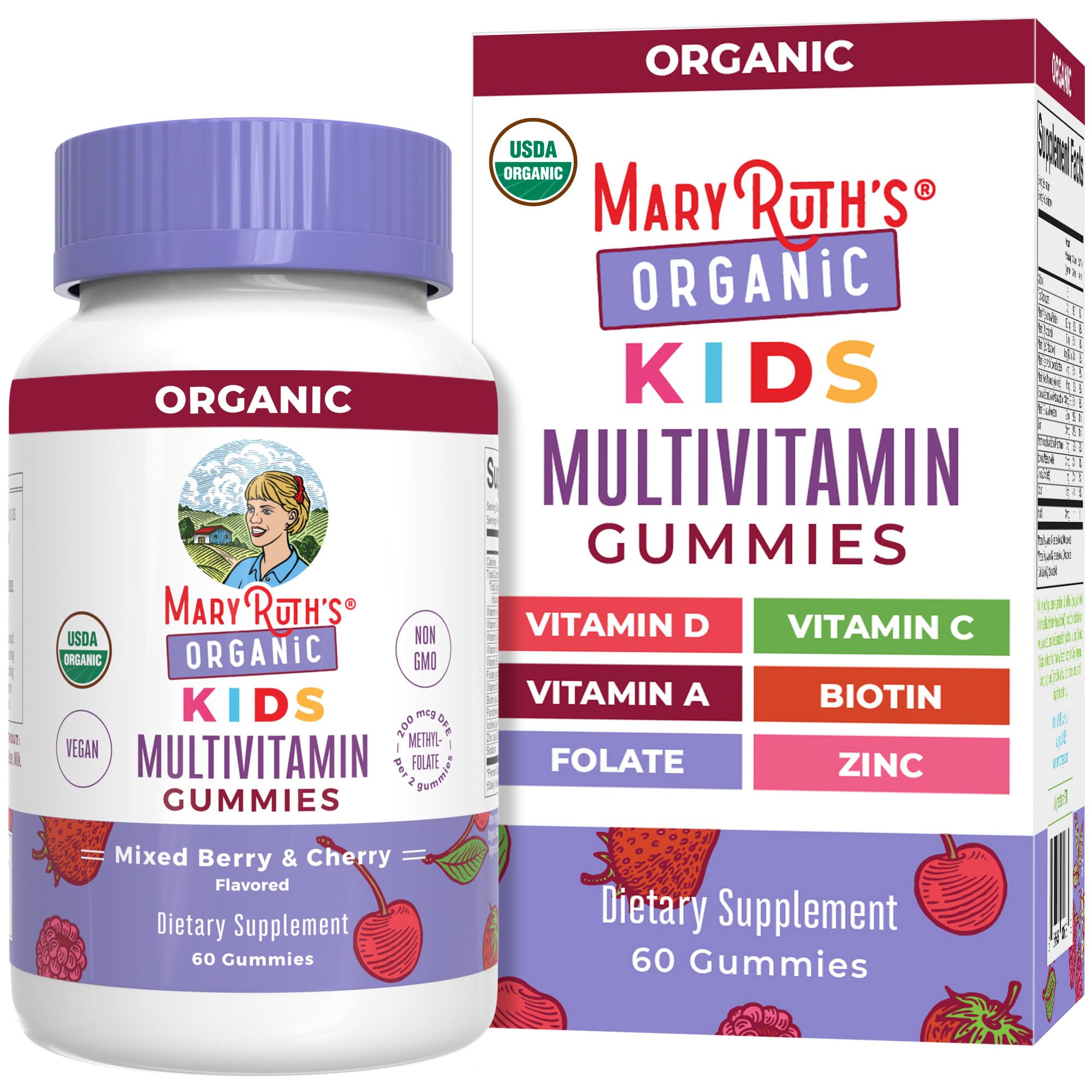 فيتامينات MaryRuth Organics للأطفال | متعدد الفيتامينات | تكفي لمدة شهر | حلوى متعددة الفيتامينات للأعمار من 4 سنوات فما فوق | متعدد الفيتامينات للأطفال | نباتي | حبتان فقط في اليوم | 60 قطعة