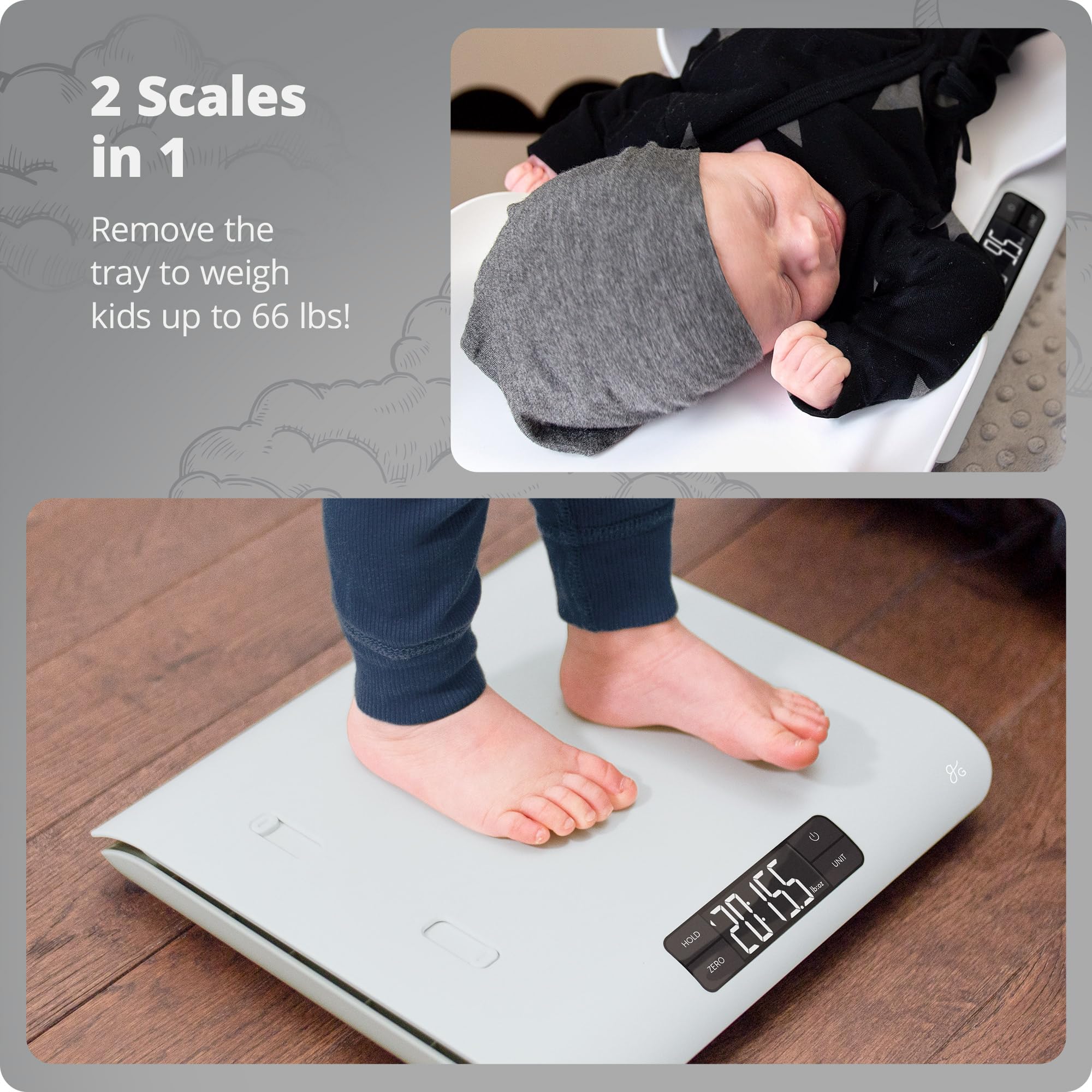 Greater Goods Digital Baby Scale with in-House Algorithm for Wiggly Babies, Infants, and Toddlers