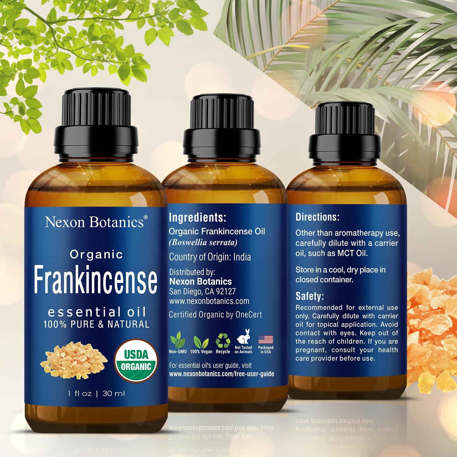 Organic Frankincense Essential Oil 30 ml - Boswellia Serrata - Natural, Pure Frankincense Oil for Diffuser, Aromatherapy - Therapeutic Grade - Skin Use and Hair Care Benefits from Nexon Botanics