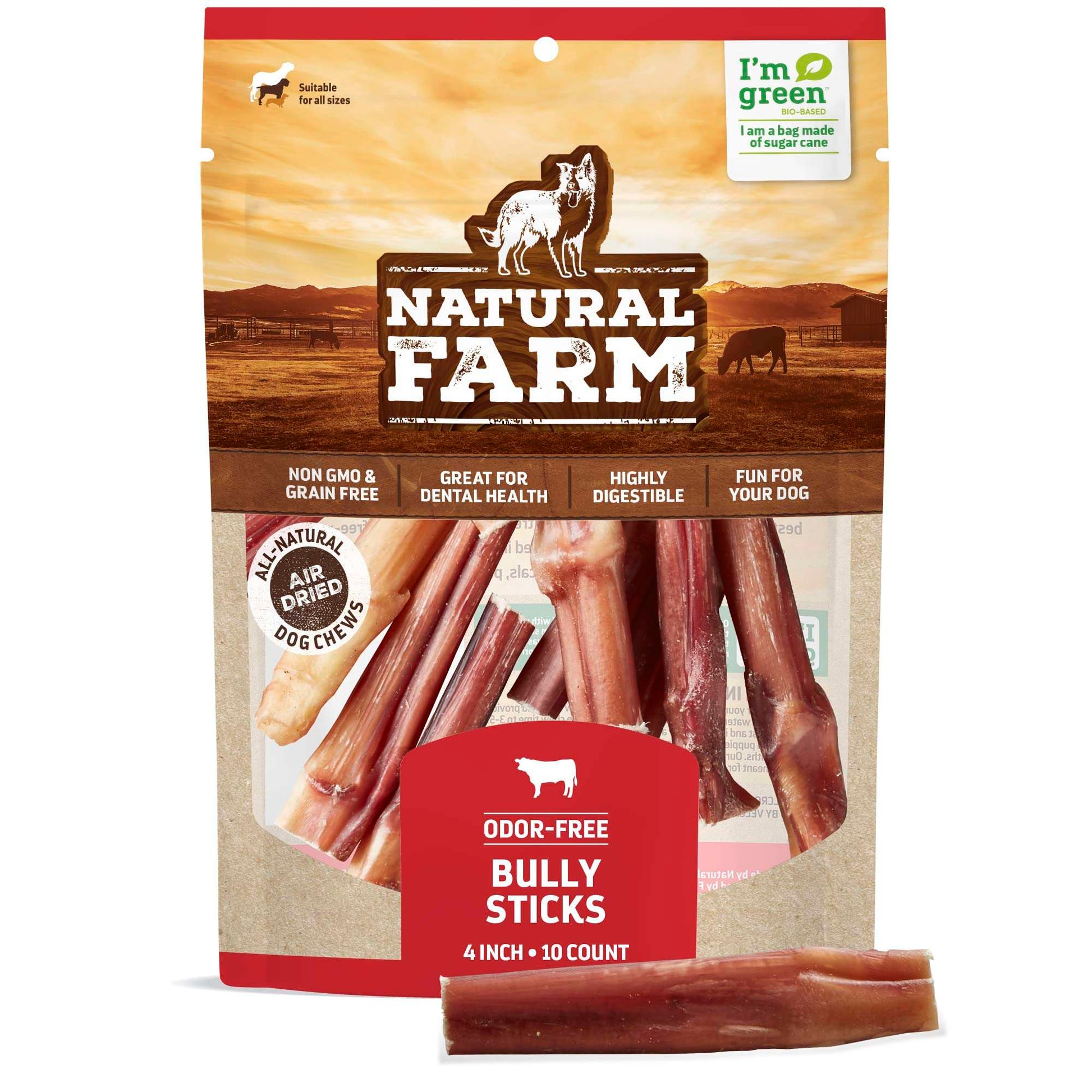 Natural Farm Odor-Free Bully Sticks (6 Inch, 20 Pack), 100% Beef Chews for Pups, Small and Medium Dogs, Non-GMO, Grain-Free, Fully Digestible, Natural Treats to Keep Your Dog Busy