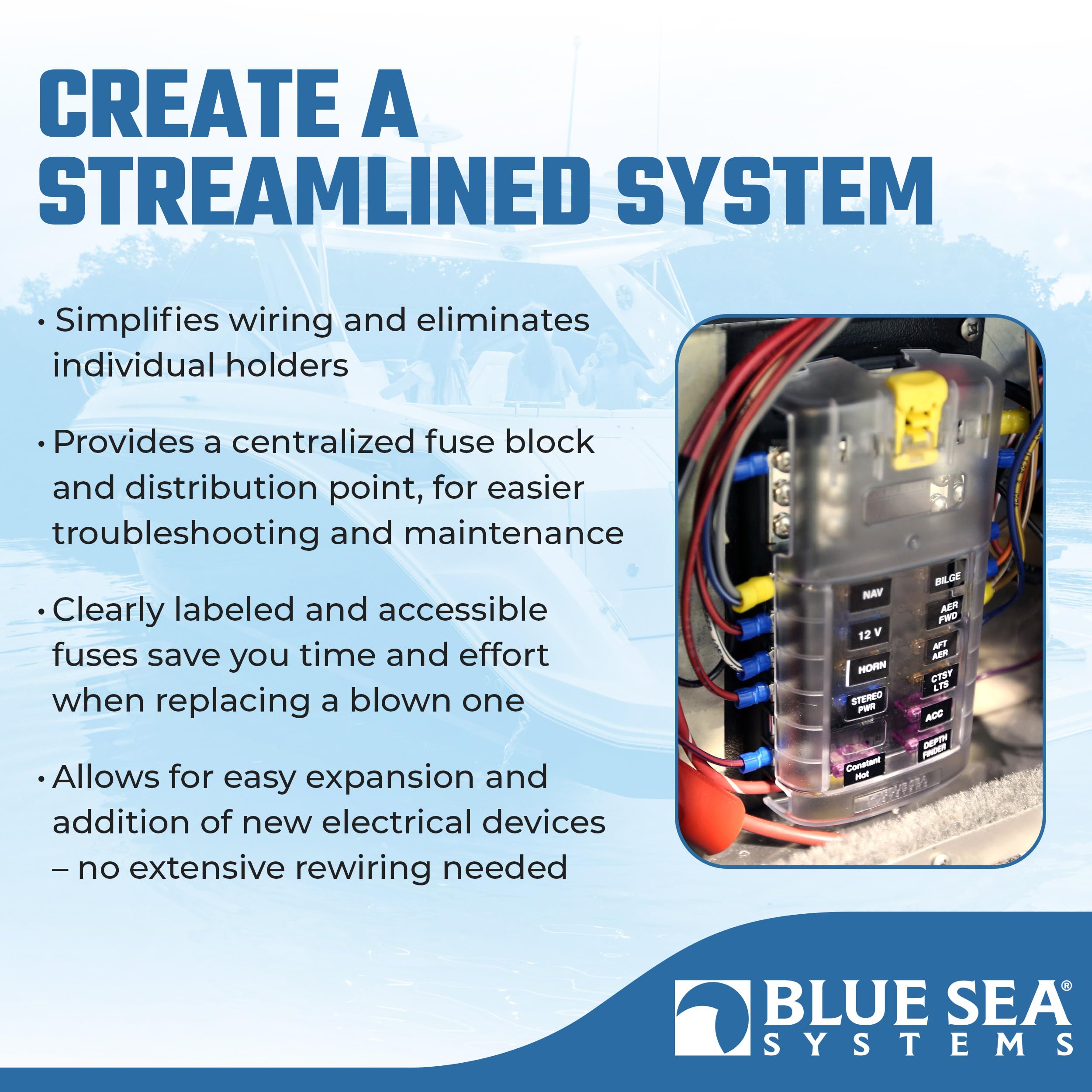 Blue Sea Systems 5026 ST Blade Fuse Block 12 Circuit with Ground and Cover, 100 Amps