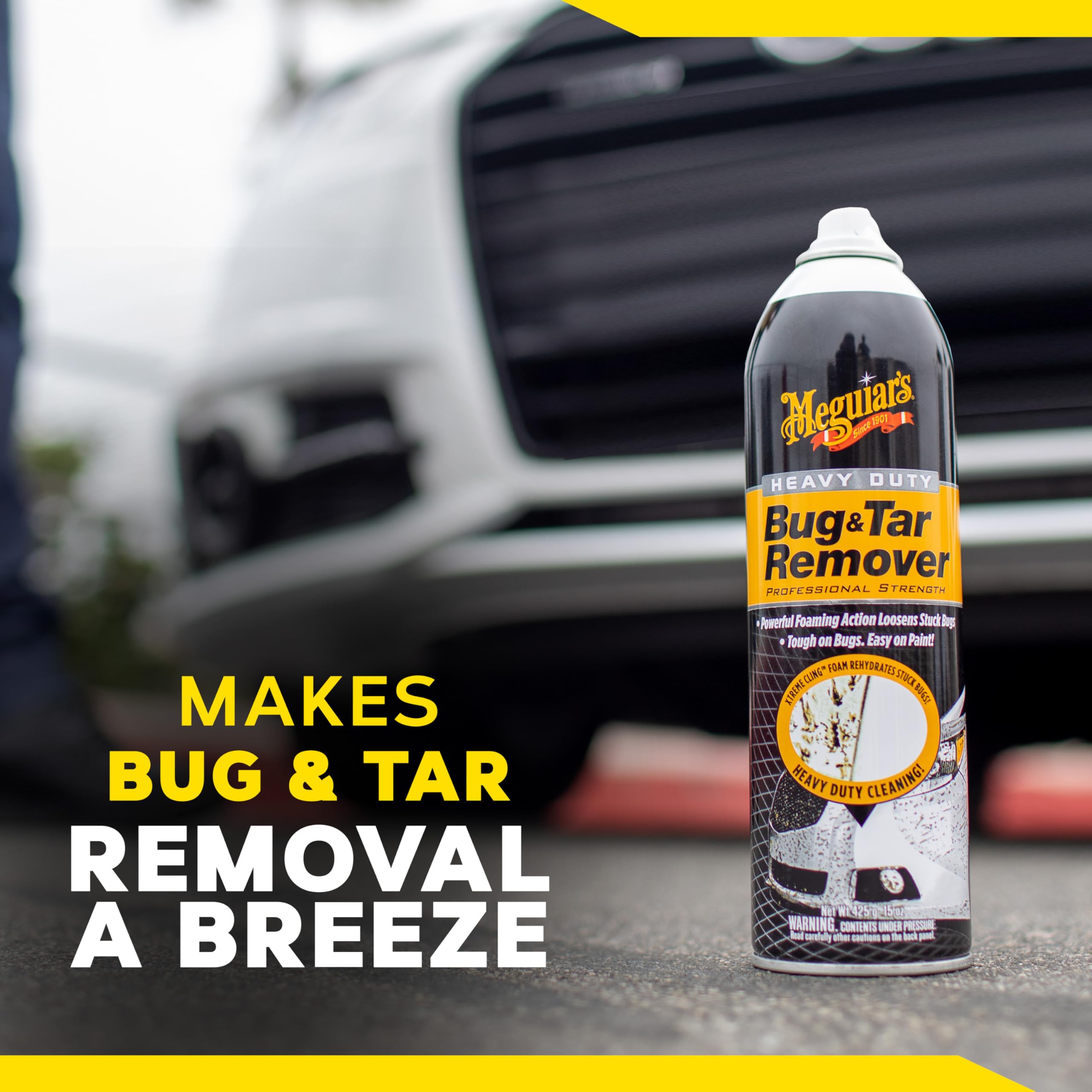 Meguiar's Heavy Duty Bug & Tar Remover, Quick Bug and Tar Remover Spray for Detailing, Pro Strength Clear Coat Safe Technology with Powerful Foaming Action to Loosen Stuck Bugs, 15 Oz