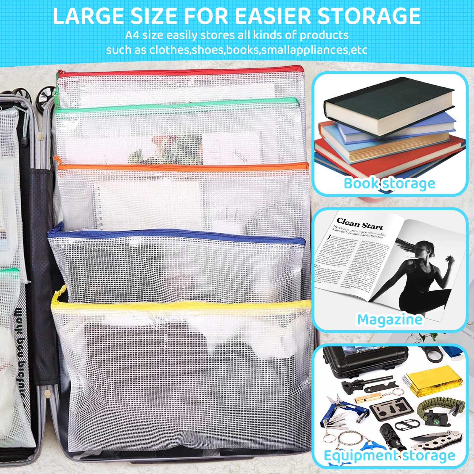 24pcs Mesh Zipper Pouch File Bags Puzzle Storage Bags, A3 17x12 Inches Large Reusable Zipper Pouches for Organizing Classroom Board Game Organization