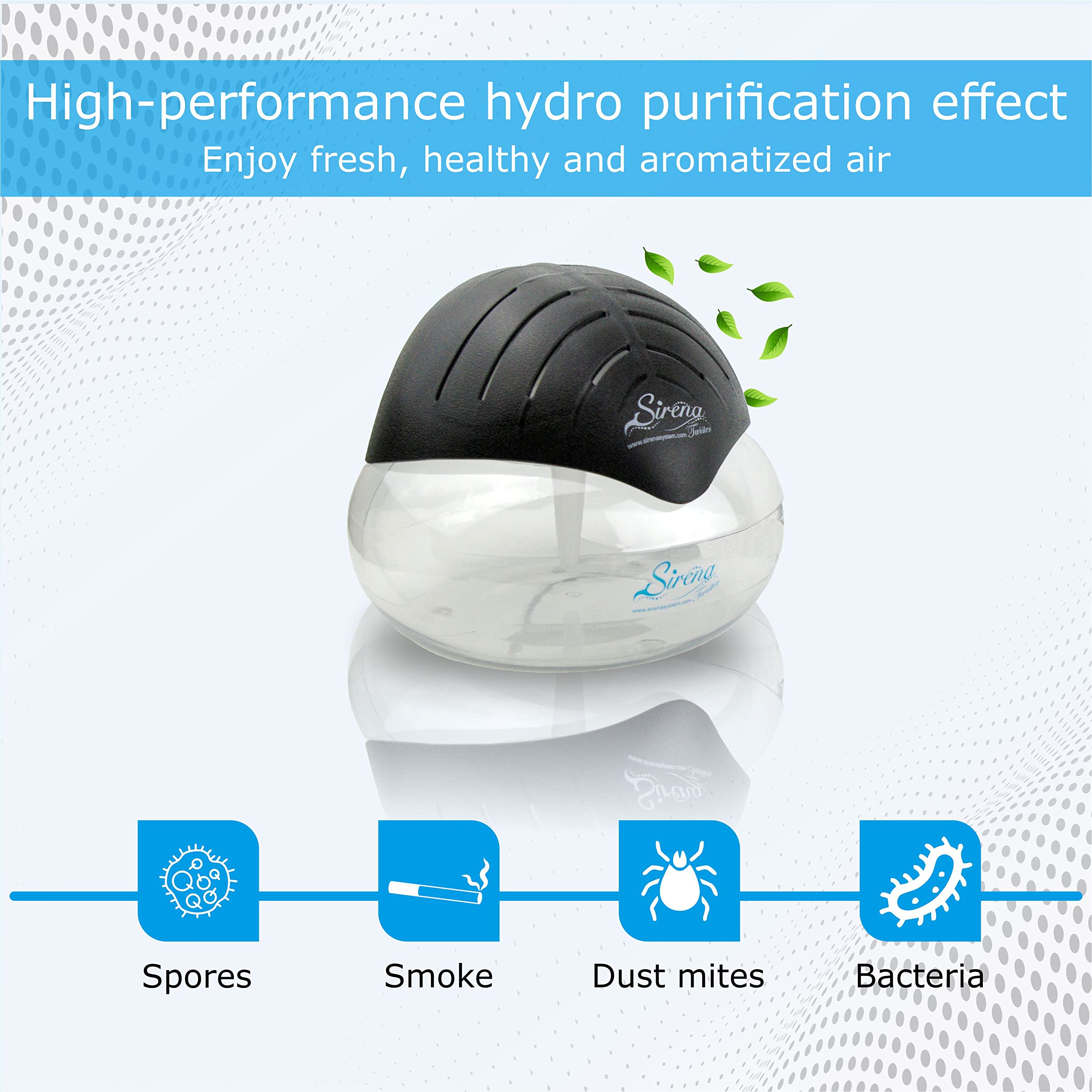Sirena Twister Air Purifier (Black) - Water Filter Air Washer For Home and Office - Essential Oil Aroma Diffuser With LED Night light - Small Air Cleaner For Smoke and Pets