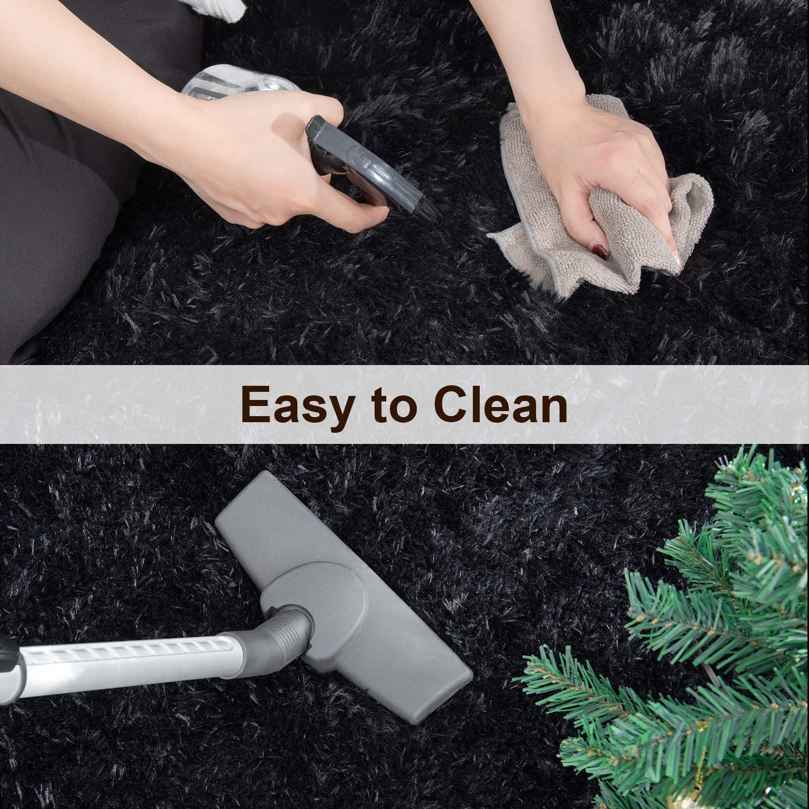 TWINNIS Super Soft Shaggy Rugs Fluffy Carpets, 4x5.9 Feet, Indoor Modern Plush Area Rugs for Living Room Bedroom Kids Room Nursery Home Decor, Upgrade Anti-Skid Rectangular Fuzzy Rug, Black