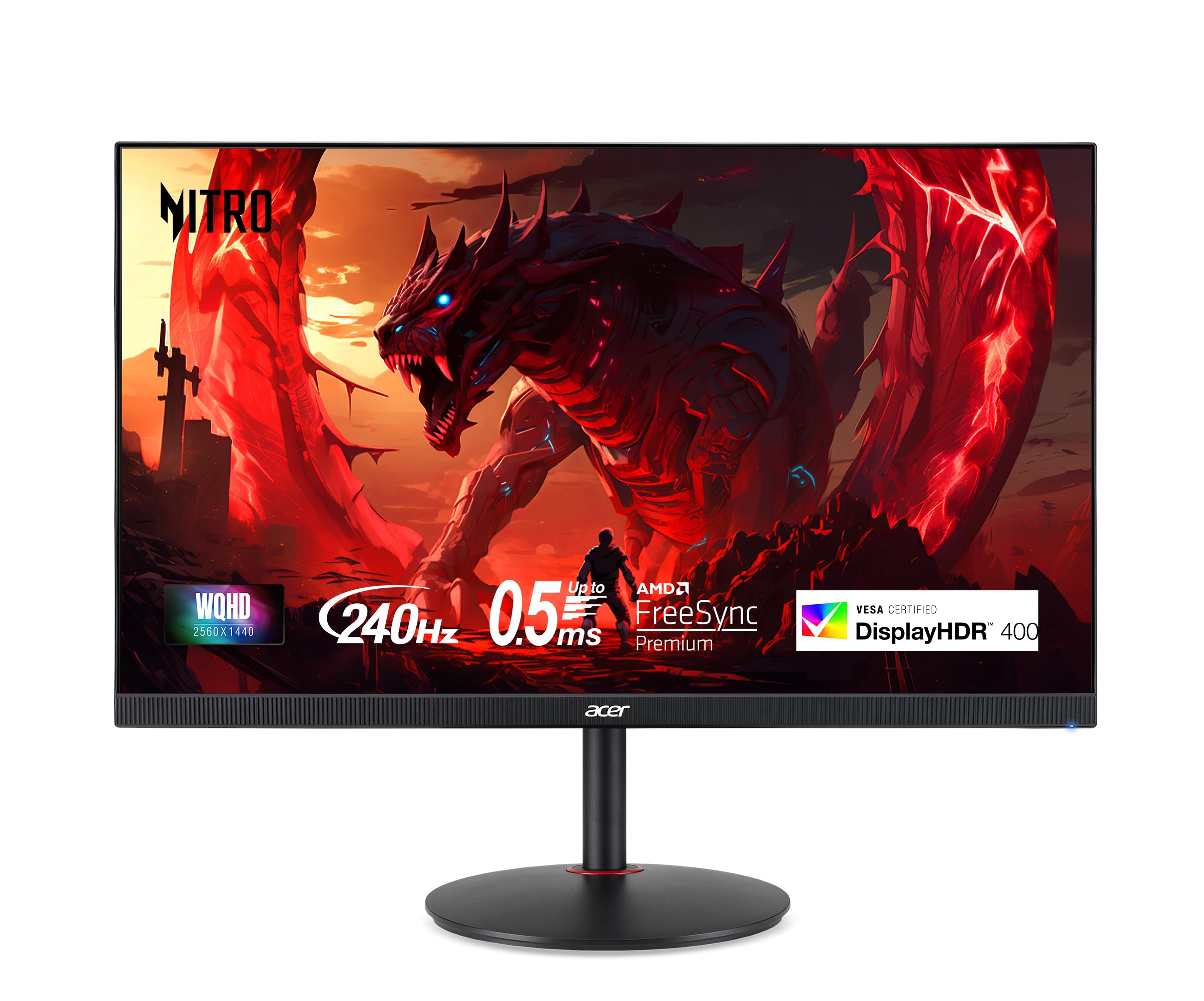 Acer Nitro 27" WQHD 2560 x 1440 PC Gaming IPS Monitor | AMD FreeSync Premium | Up to 240Hz Refresh | Up to 0.5ms | DisplayHDR 400 | sRGB 99% | 1 x Display Port 1.4 & 2 x HDMI 2.1 | XV272U W2bmiiprx