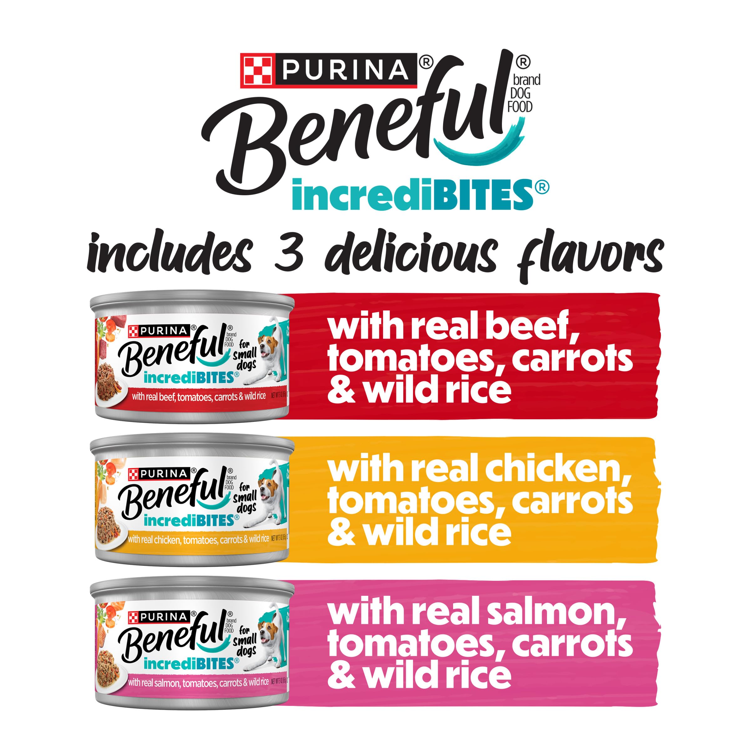 Purina Beneful Small Breed Wet Dog Food Variety Pack, IncrediBites With Real Beef, Chicken and Salmon - (Pack of 30) 3 Oz. Cans