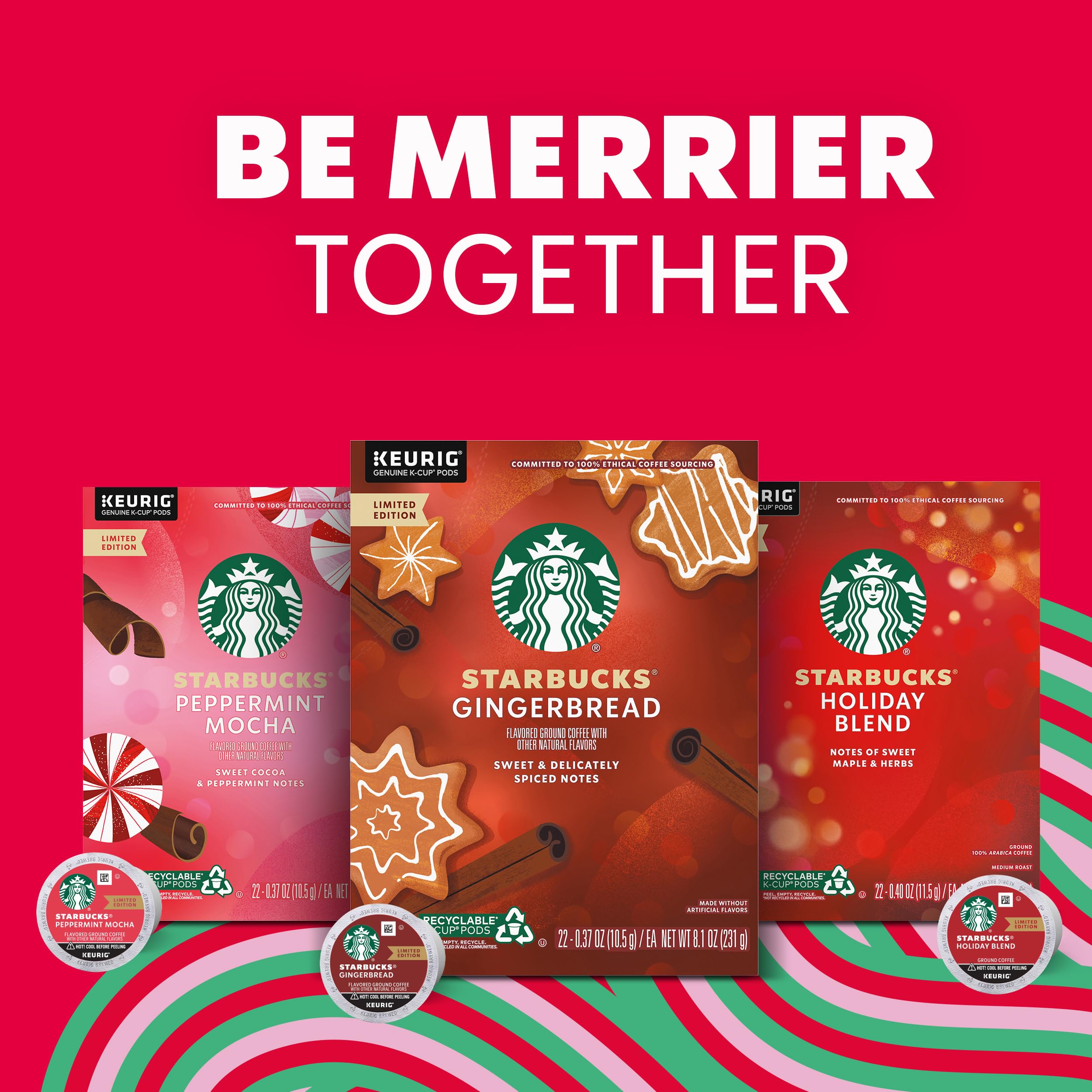 Starbucks K-Cup Coffee Pods, Peppermint Mocha Naturally Flavored Coffee for Keurig Coffee Makers, 100% Arabica, Limited Edition Holiday Coffee, 1 Box (10 Pods)