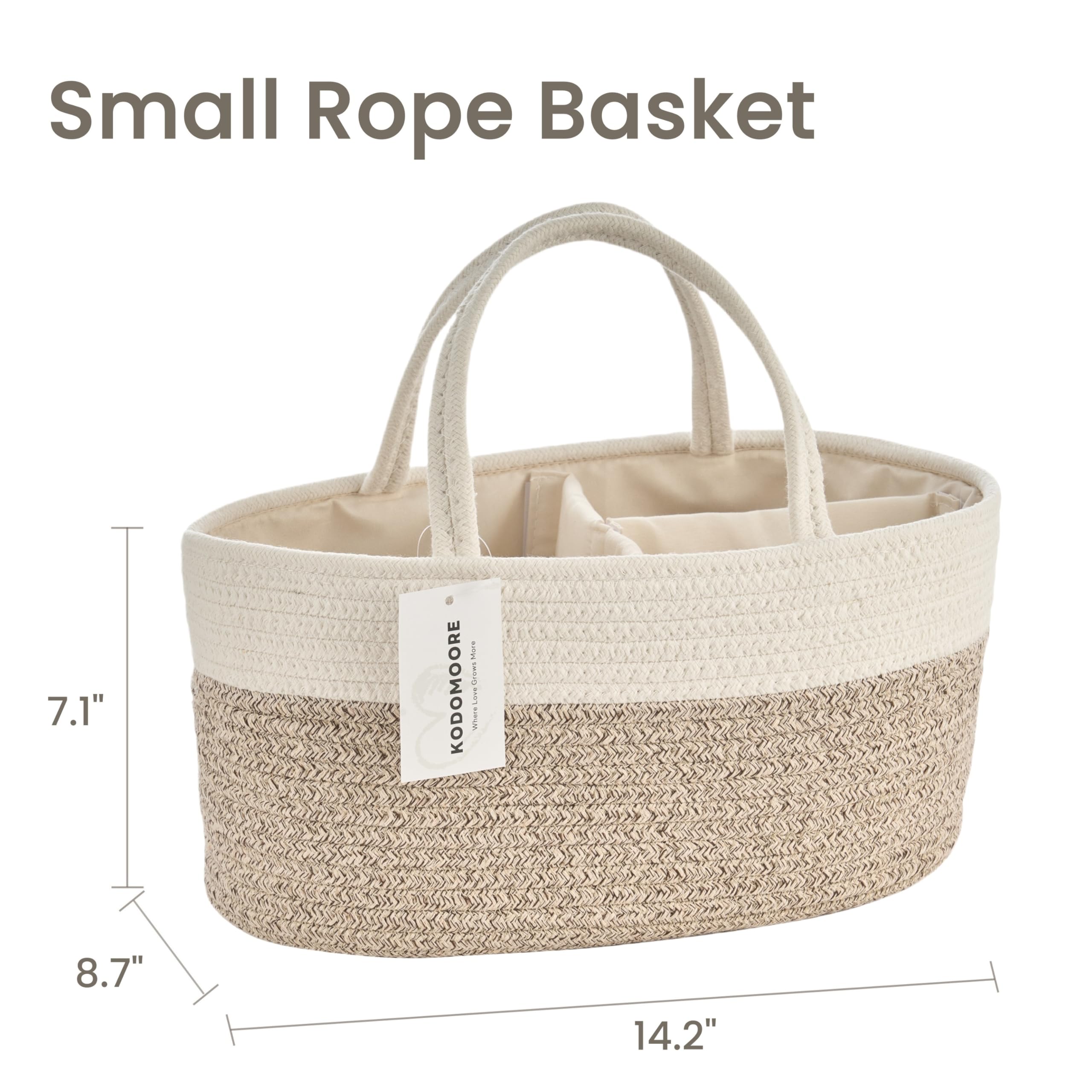 Kodomoore Diaper Caddy Organizer, Empty Gift Basket for Newborn Essentials, Baby Storage Basket, Stylish Gift Bag for Baby Shower, Boys and Girls – Small, White and Beige Brown