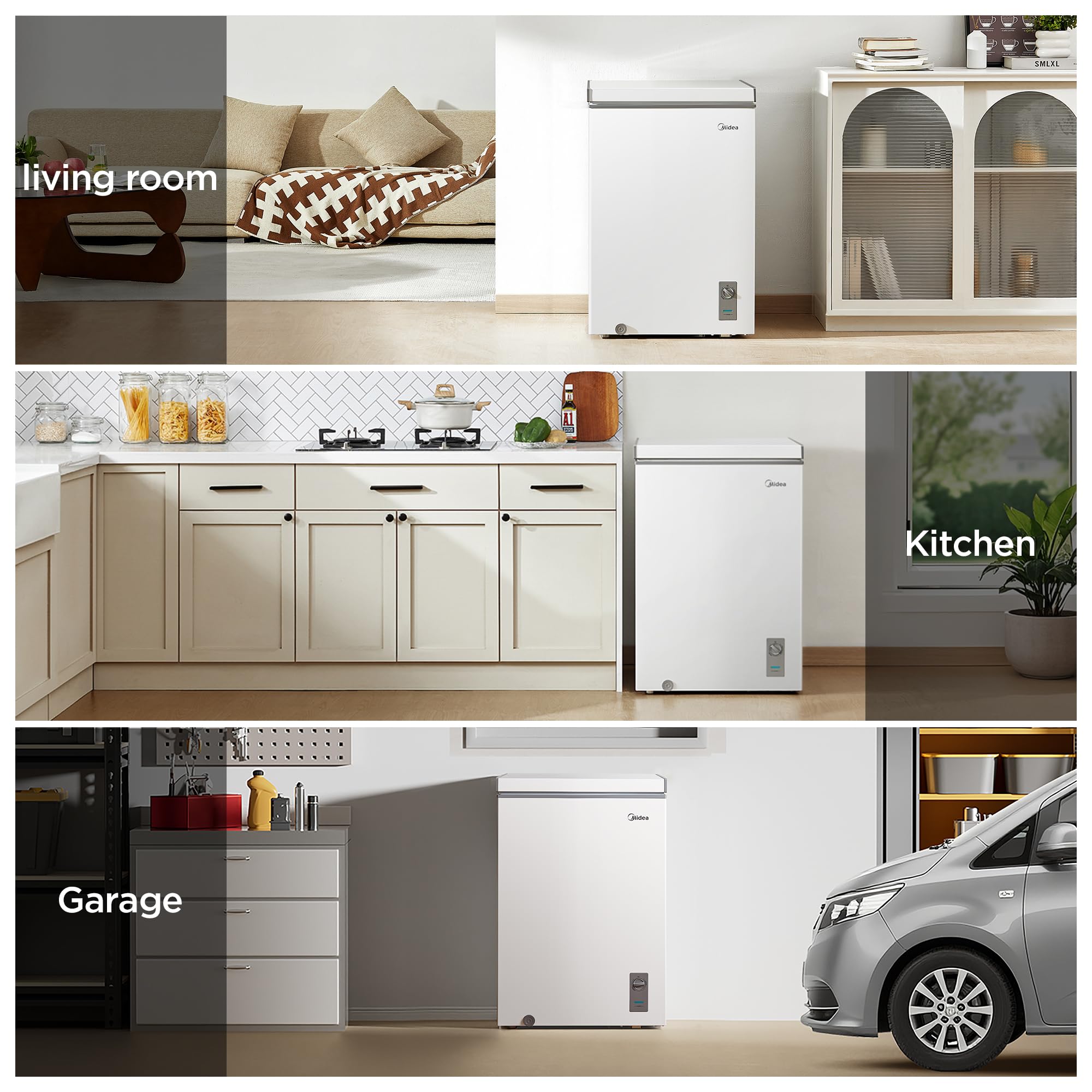 Midea MERC04C4BAWW 3.5 Cubic Feet Chest Freezer, Cu.ft-Convertible, White