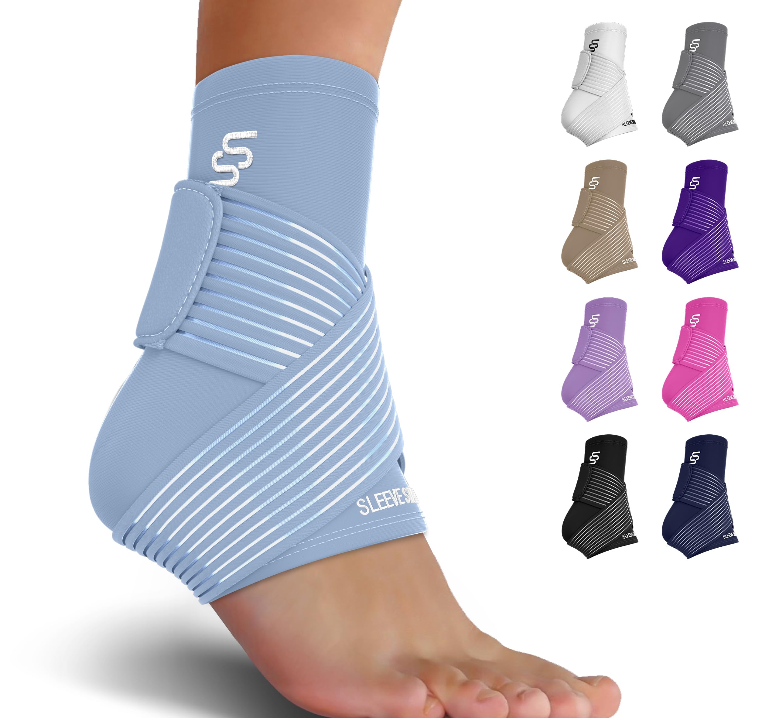 Sleeve Stars Ankle Brace for Sprained Ankle, Plantar Fasciitis Relief Ankle Support for Women, Ankle Compression Sleeve w/ Strap (Single/Black)