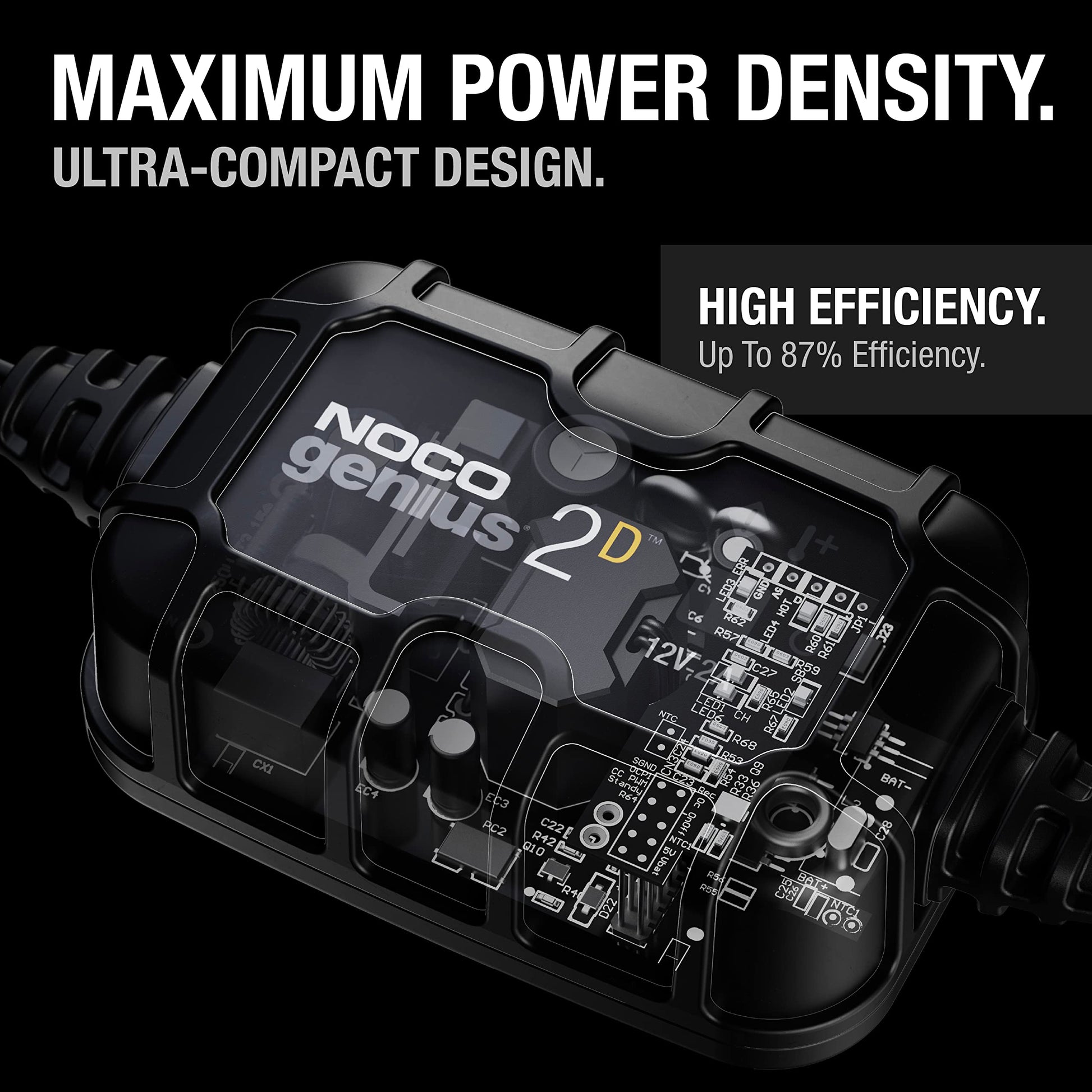 NOCO GENIUS2D: 2A 12V Smart Onboard Battery Charger - Direct-Mount Automatic Maintainer, Trickle Charger & Desulfator with Overcharge Protection & Temperature Compensation – For Lead-Acid Batteries