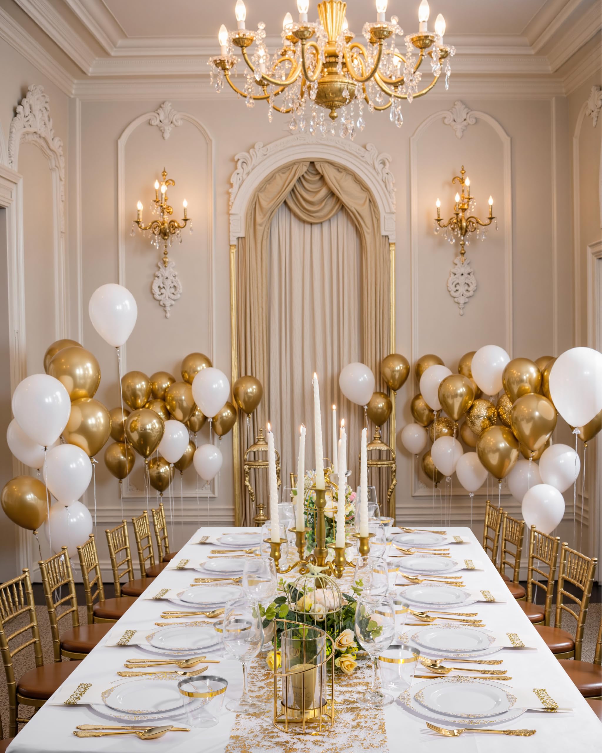 Nervure 350PCS Gold Plastic Plates - Gold Plastic Dinnerware Sets for 50 Guests - 100 Disposable Plates, 150 Silverware, 50 Cups, 50 Napkins for Wedding & Party & Thanksgiving