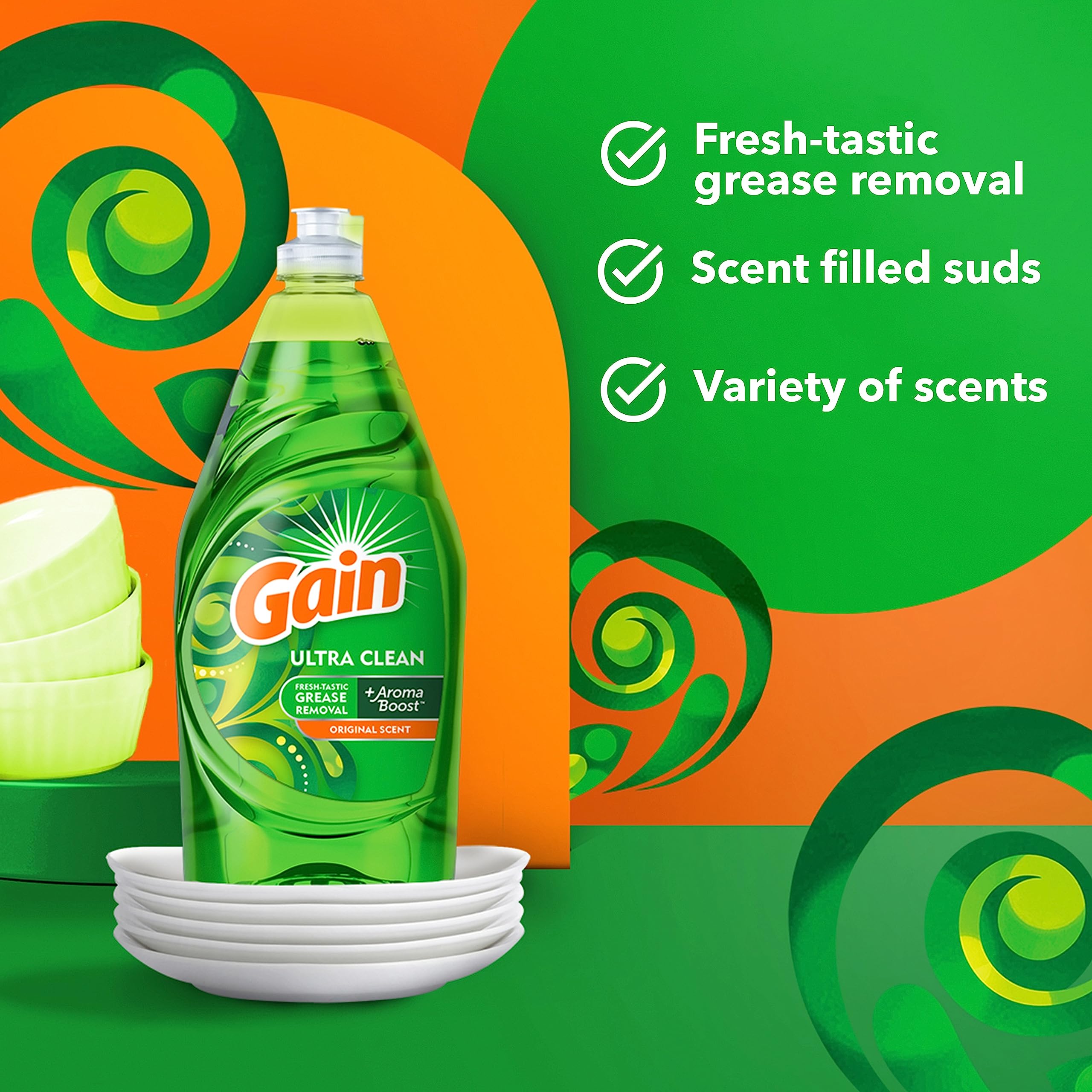 Gain Ultra Dishwashing Liquid Dish Soap, Original Scent, 38 fl oz