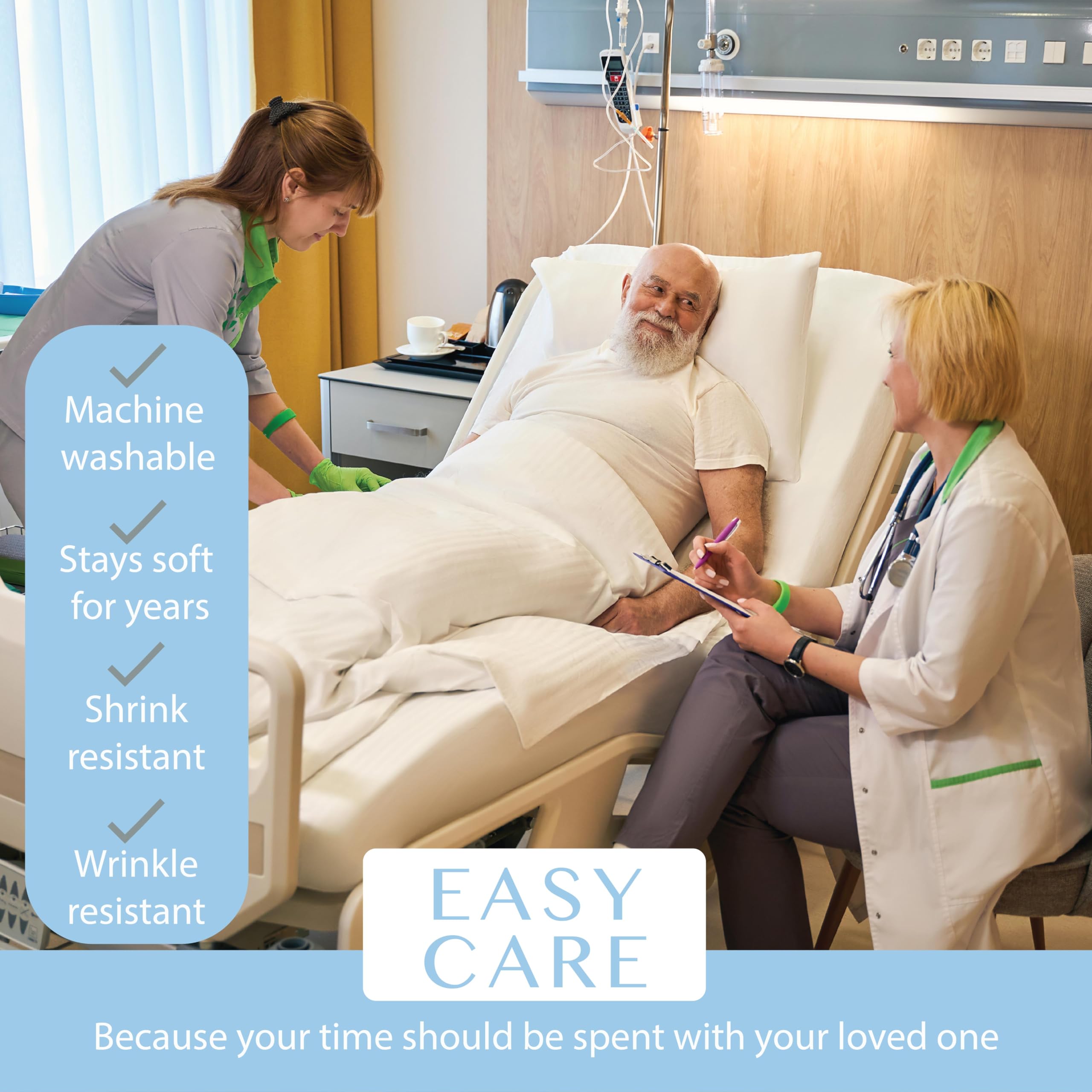 2 Pack Fitted Hospital Bed Sheets with Elastic All Around for a Perfect Fit - Cotton Rich Soft Knitted Jersey Sheet, 36” x 84” x 12”