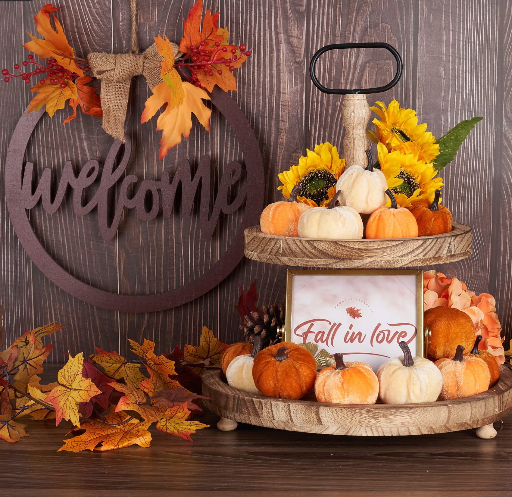 Diahom Pumpkin Decor 12pcs Artificial Fake Faux Velvet Foam Fabric Pumpkins Decoration for Fall Home Farmhouse Harvest Thanksgiving Decorative