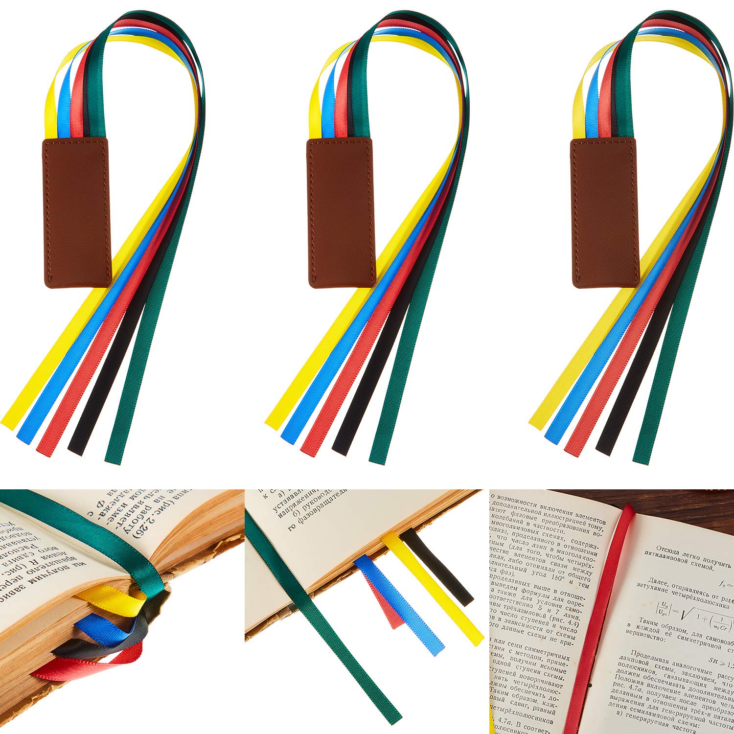 Outus 3 Pieces Bible Ribbon Bookmark Ribbon Markers Artificial Leather Bookmark with Colorful Ribbons for Books (Colorful Ribbon, Simple Style)