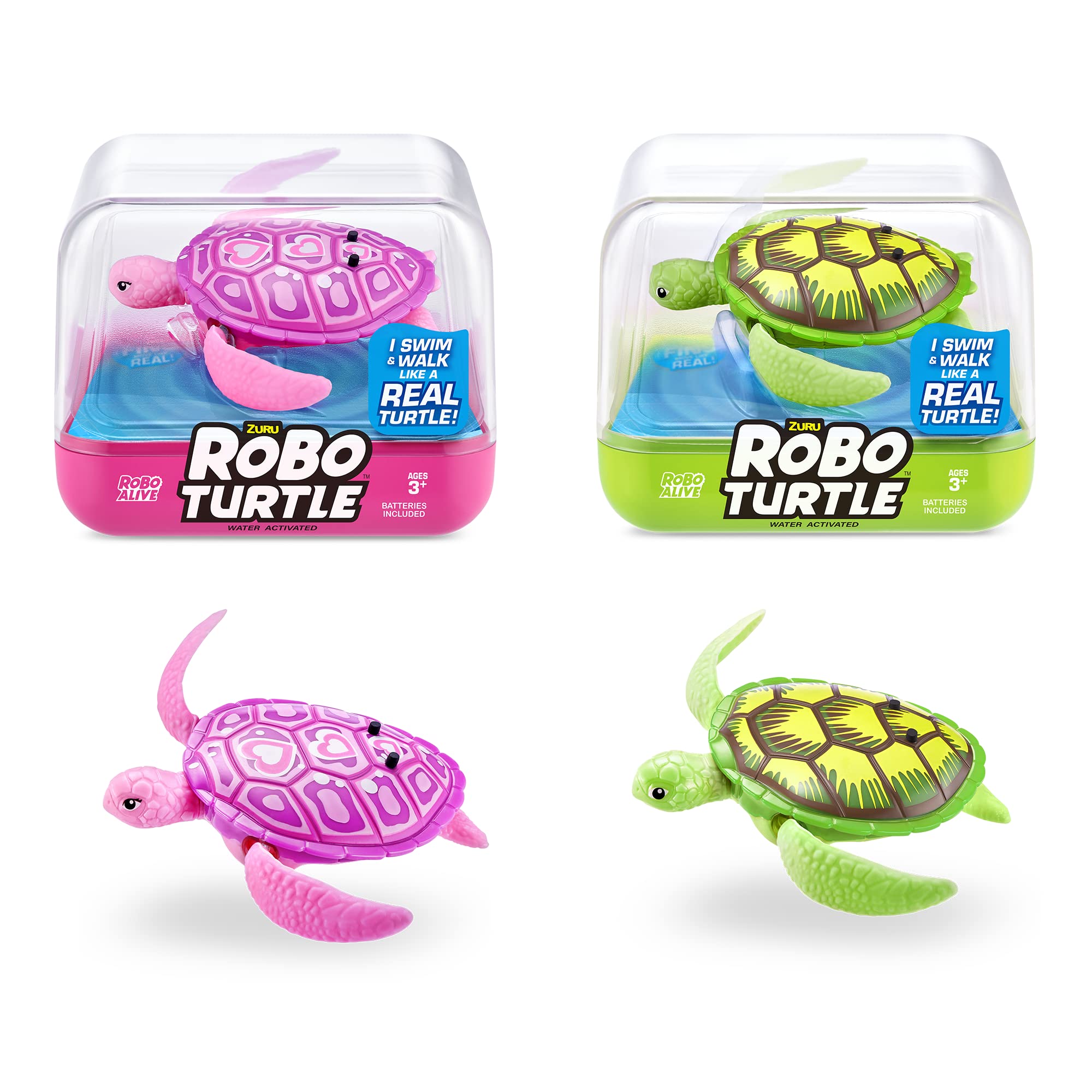 ROBO ALIVE Robo Turtle Robotic Swimming Turtle (Orange + Blue) by ZURU Water Activated, Comes with Batteries, Amazon Exclusive (2 Pack)