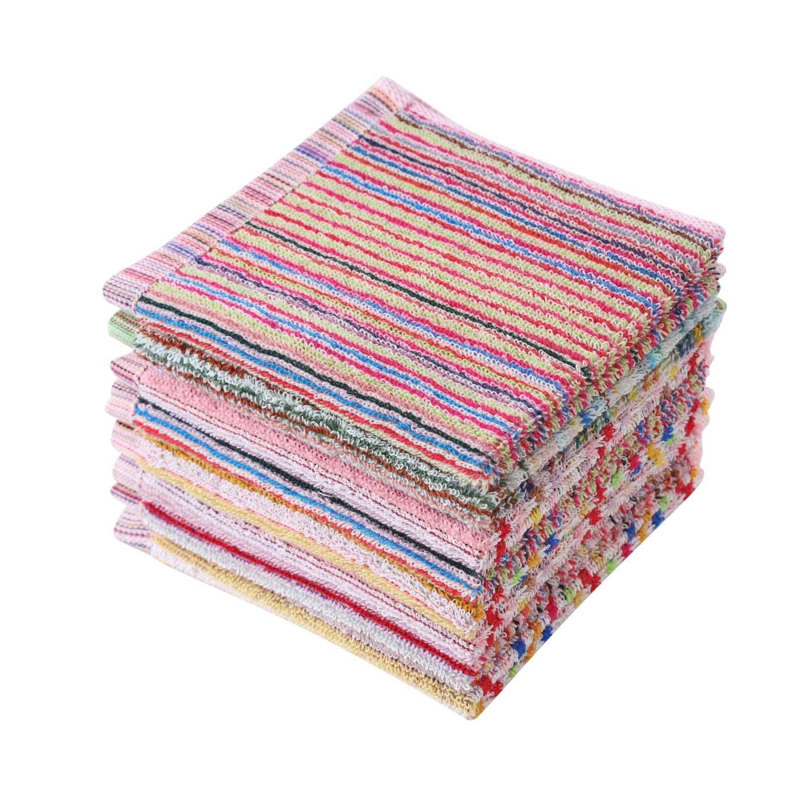 Oeleky Kitchen Dishcloths for Washing Dishes, Ultra Absorbent Dish Rags, Cotton Cleaning Cloths Pack of 8, 12x12 Inches (Mix-1, 12x12 inch)