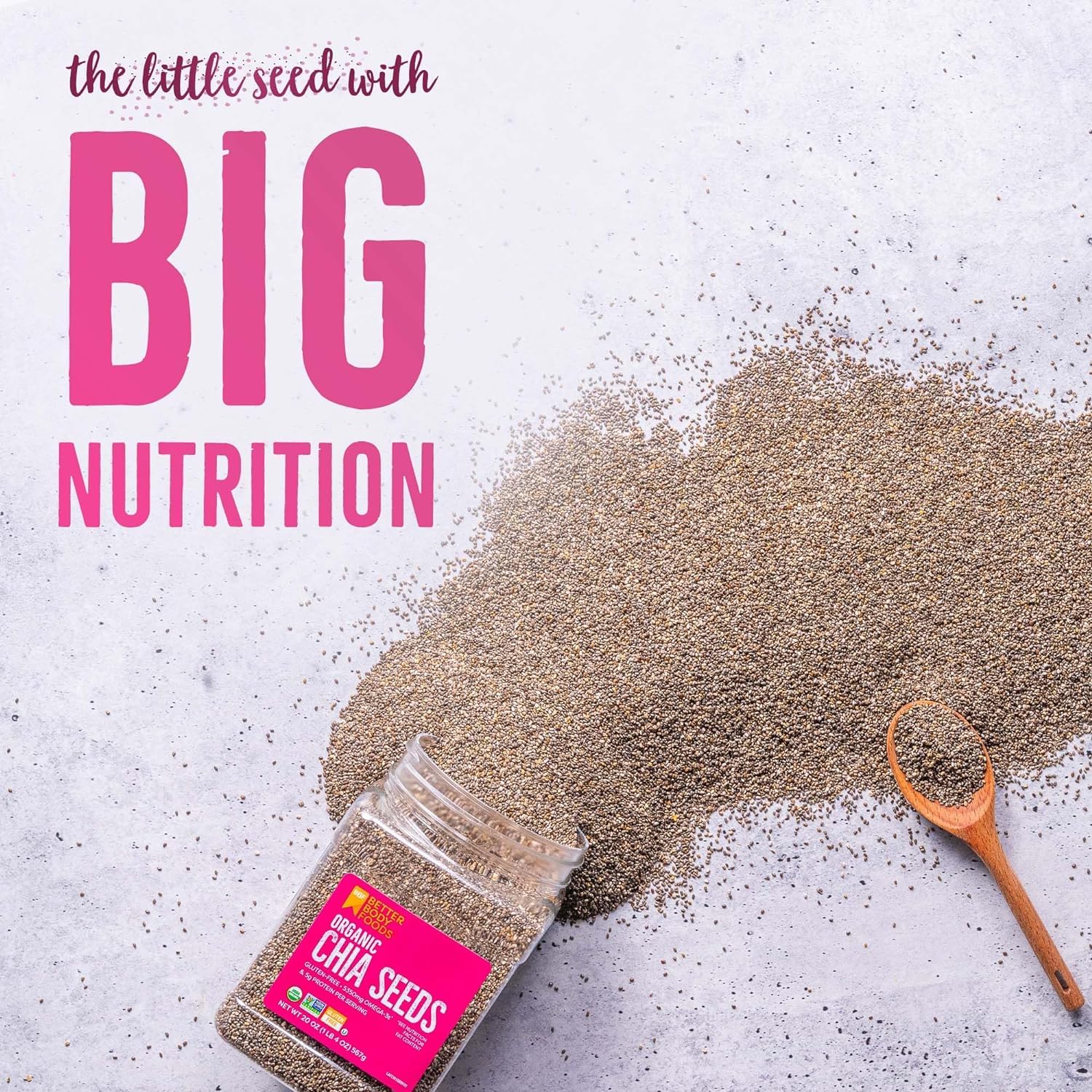 بذور الشيا العضوية BetterBody Foods، 2 رطل، 32 أونصة، مع أوميغا 3، غير معدلة وراثيًا، خالية من الغلوتين، صديقة لنظام الكيتو الغذائي، نباتية، مصدر جيد للألياف