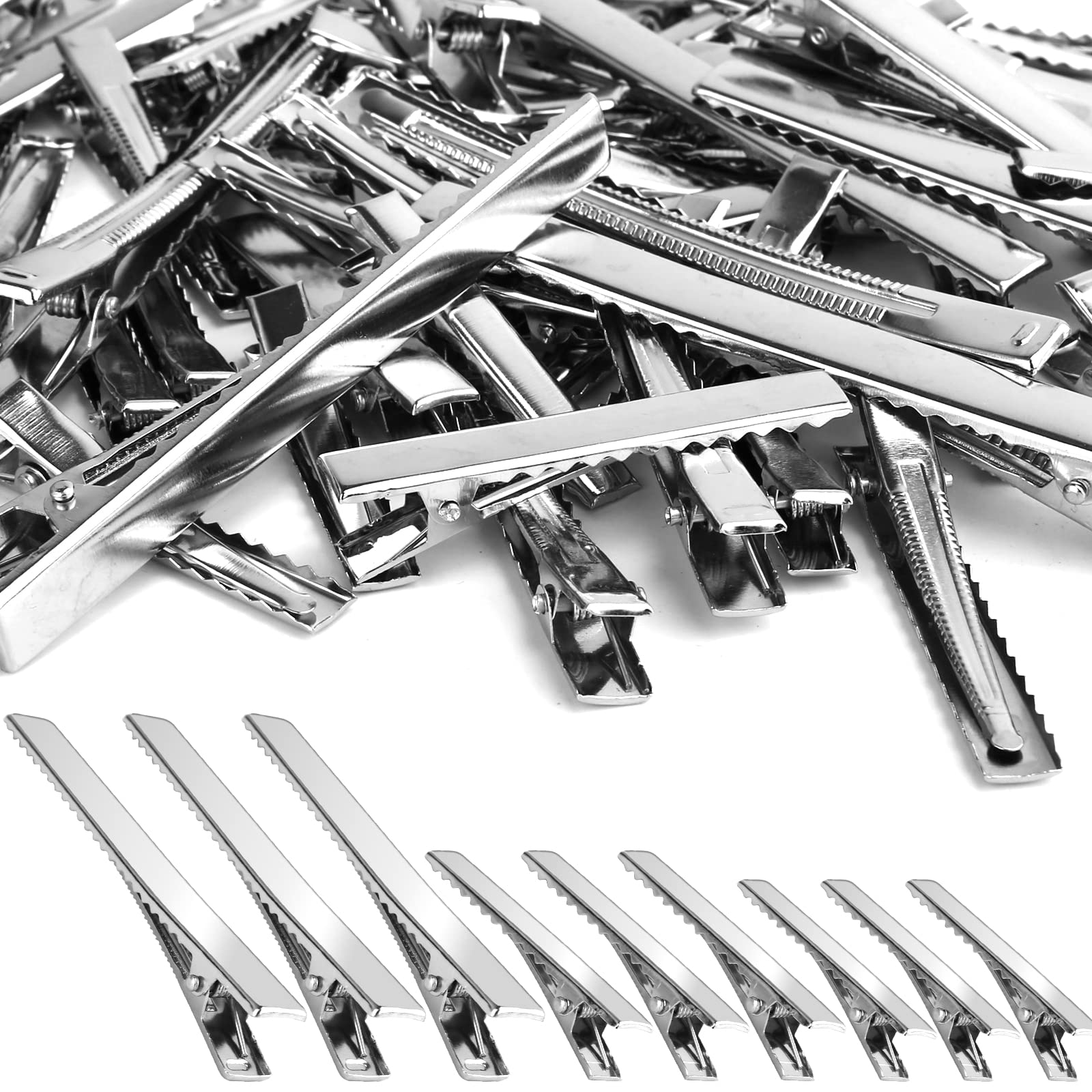 PHSZZ 70 Stück Alligator-Haarspangen, 3 Größen Übergroße Metall Silberne Haarspangen Einzelzinken Friseursalon Haargriffe DIY Zubehör Haarnadeln für Frauen zum Basteln von Schleifen (9,9-5,6-4,6 cm)