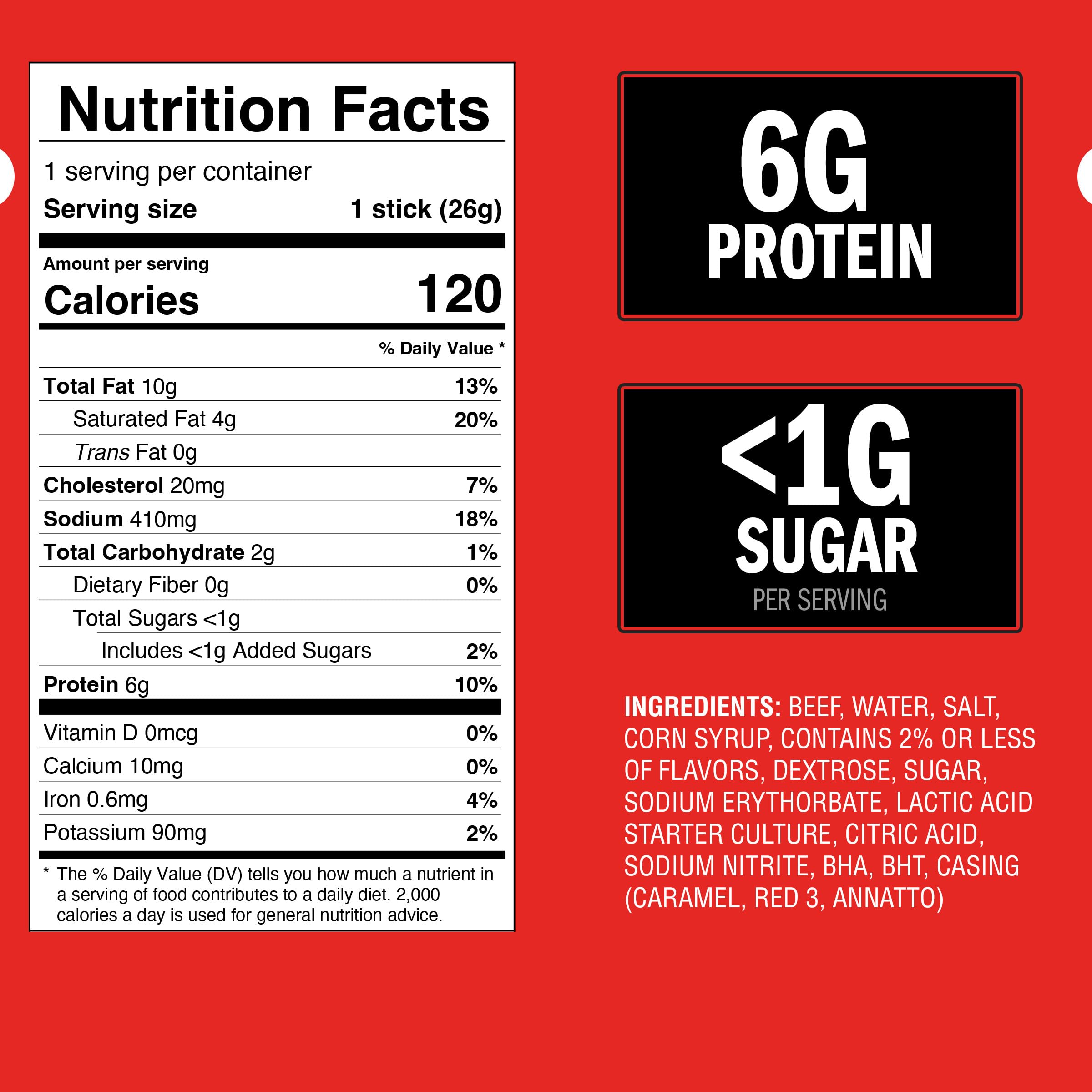 Jack Link's Beef Sticks, Original - Protein Snack, Meat Stick with 6g of Protein, Meat Snack Sticks Made with 100% Beef, Keto Friendly, Individually Wrapped - 0.92 Oz. (20 Count)