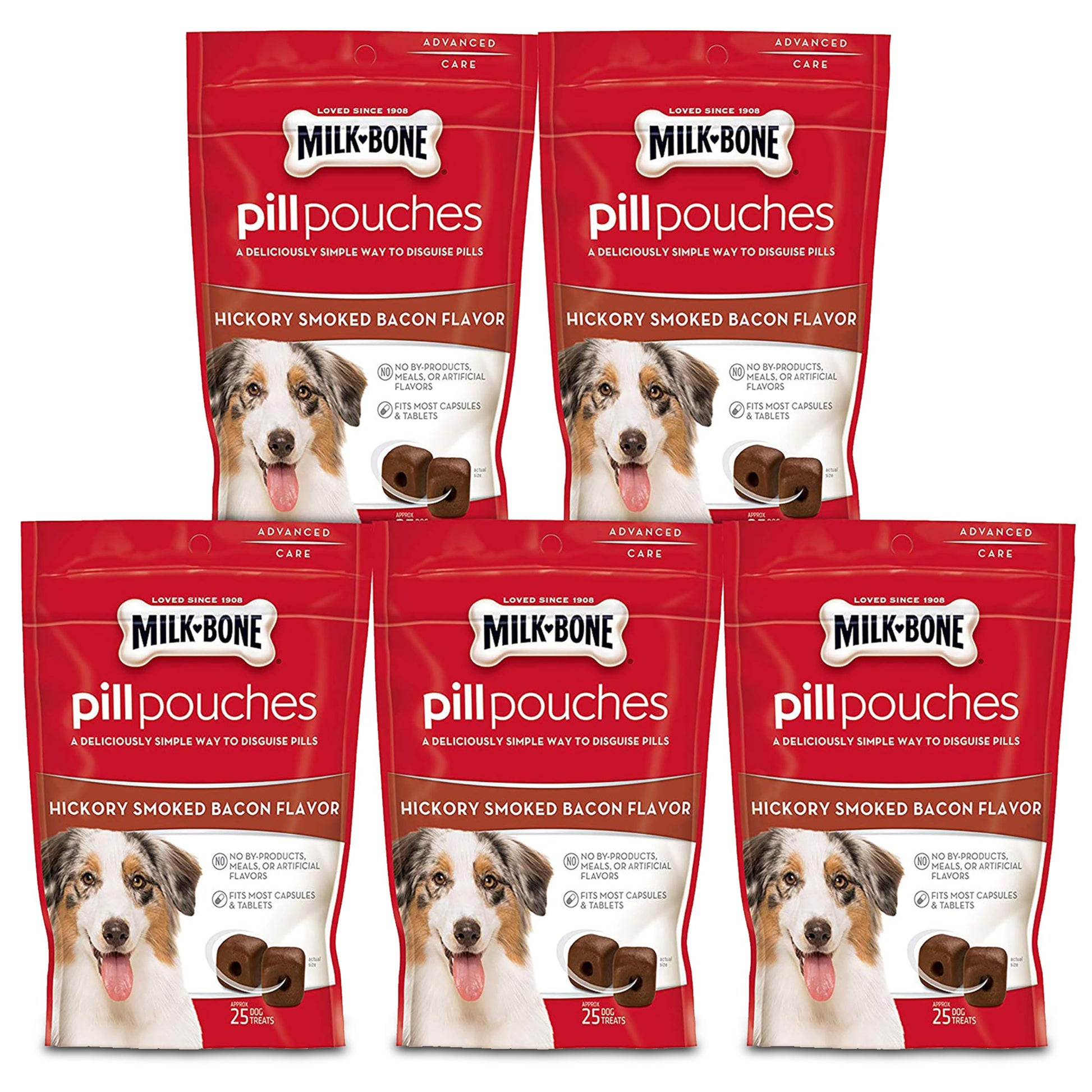 Milk-Bone Pill Pouches Dog Treats, Hickory Smoked Bacon Flavor, 6 Ounce (Pack of 5)