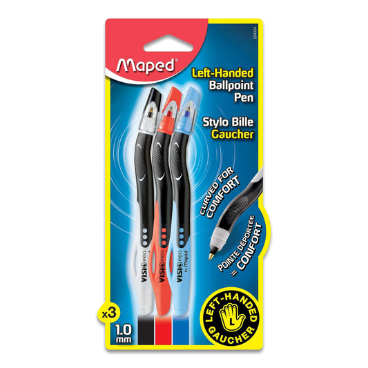 Maped - Visio Left-Handed Quick-Drying Ballpoint Pen - 3 Pack - Left Handed - Innovative