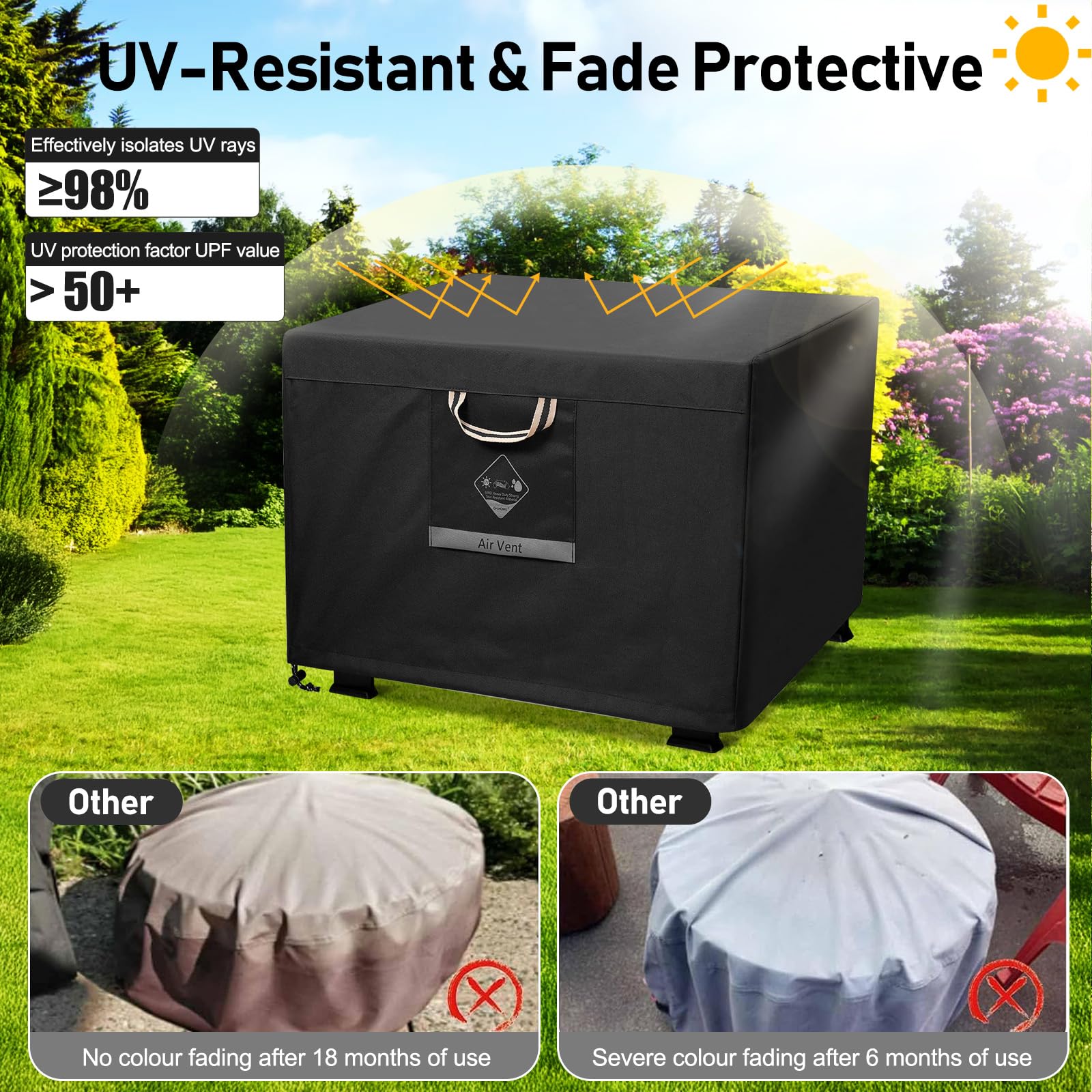 QH.HOME Fire Pit Cover Square Heavy Duty Fabric 100% Waterproof, Fits Outdoor for 29”,30 inch,31 inch,32 inch Fire Pit/Table Cover,Gas Fire Pit Cover (32”L x 32”W x 24”H,Black)