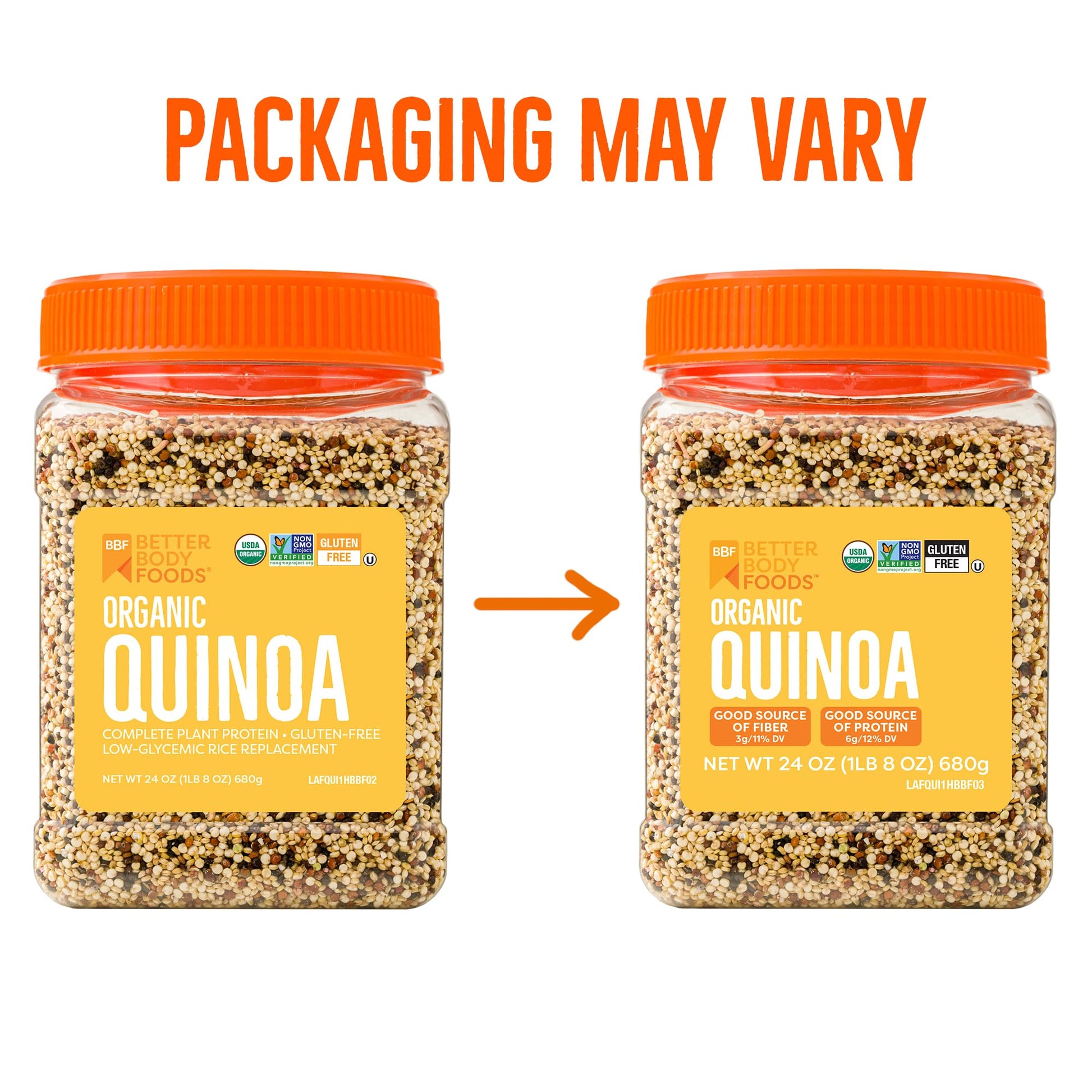 BetterBody Foods Organic Quinoa, Vegan, Gluten Free, Low Glycemic Rice Replacement, 24 ounce