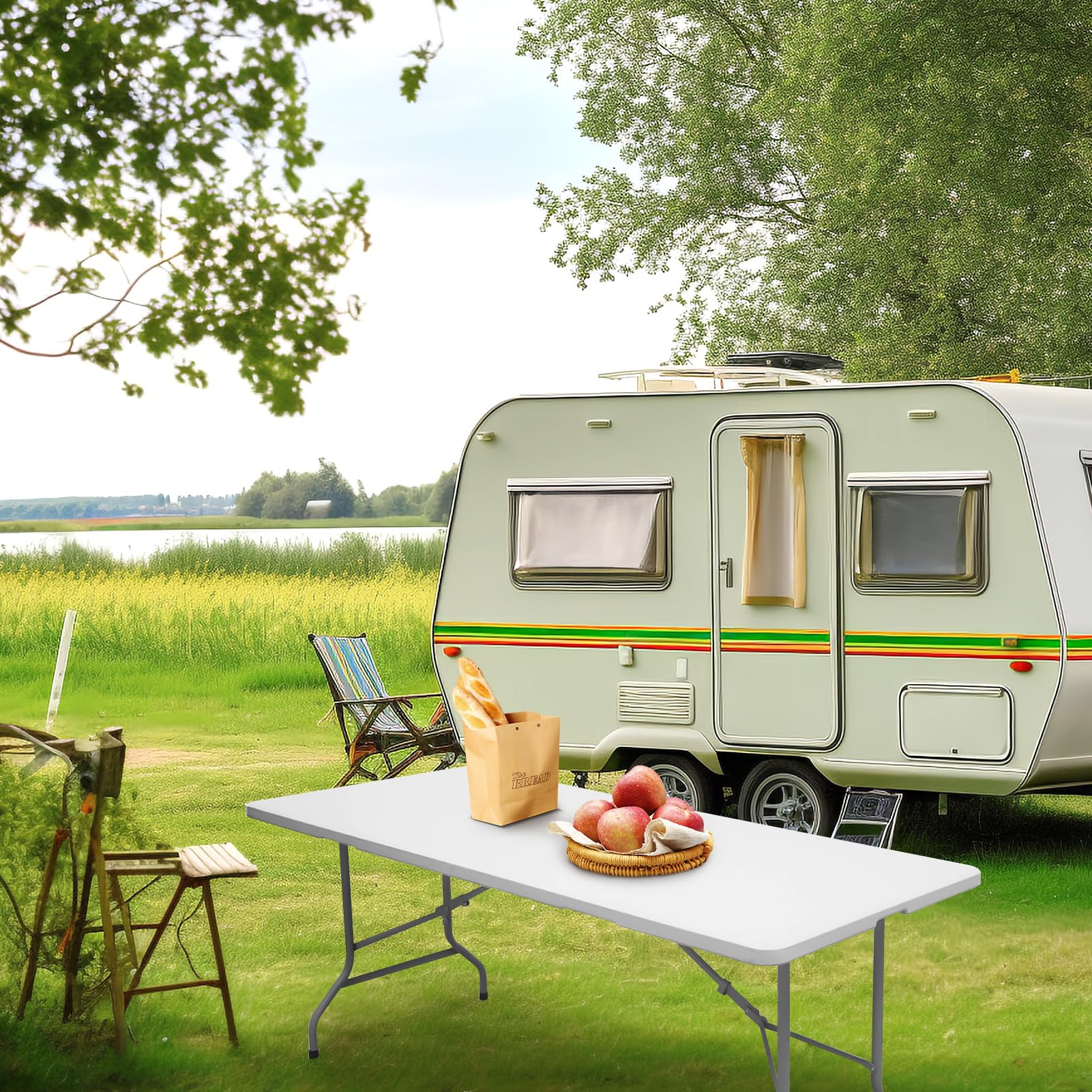 Byliable Folding Table 6ft Portable Heavy Duty Plastic Fold-in-Half Utility Foldable Table Plastic Dining Indoor Outdoor for Camping, Picnic and Party, White