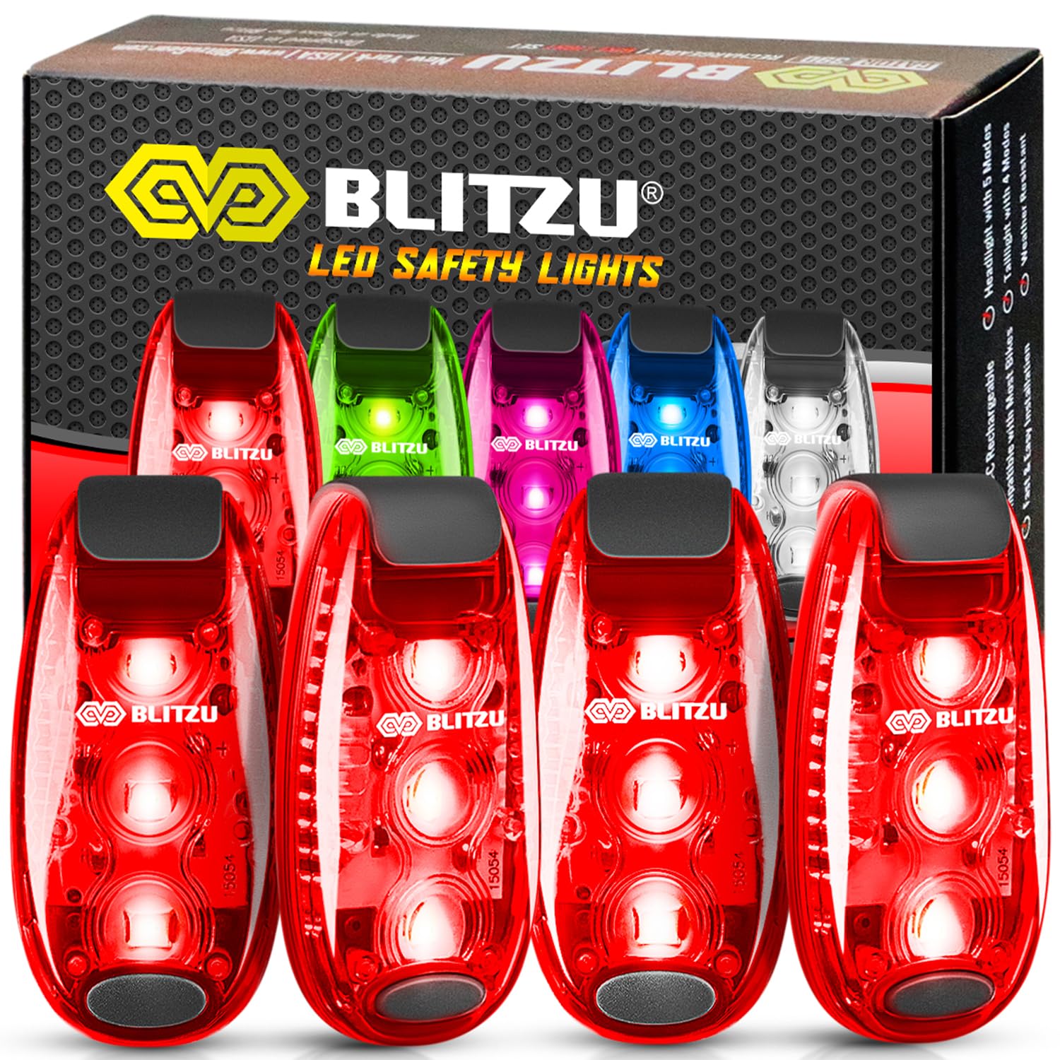4 Pack LED Safety Light, Clip on Reflective Gear Lights for Walking at Night, Running, Jogging, High Visibility Strobe Light Accessories for Runners, Kids, Hiking, Kayak, Cycling, Camping, Boat Red