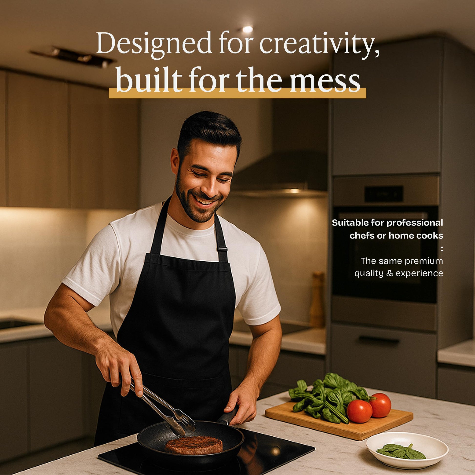 Will Well Chef Apron for Men and Women - 33" x 27" Large with 38" Waist Ties for a Comfy and Snug Fit, Durable and Lightweight, with 2 Spacious Pockets for Your Cooking Essentials - 1-Pack, Black