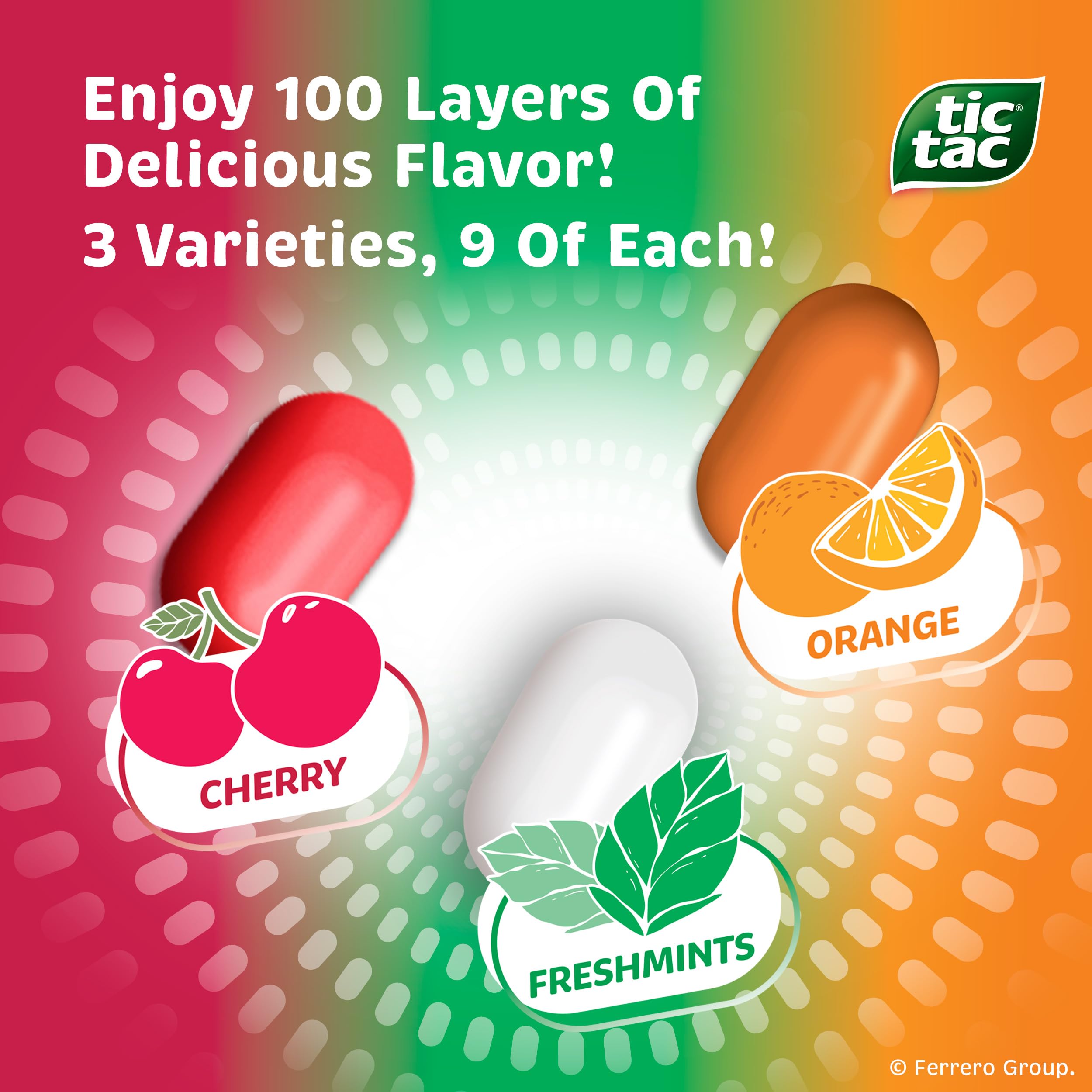 Tic Tac Variety Pack Mega Box, Bulk 27 Packs, Cherry, Freshmints, Orange, Refreshing Fruity Mints, Classic Box, 17.14 oz