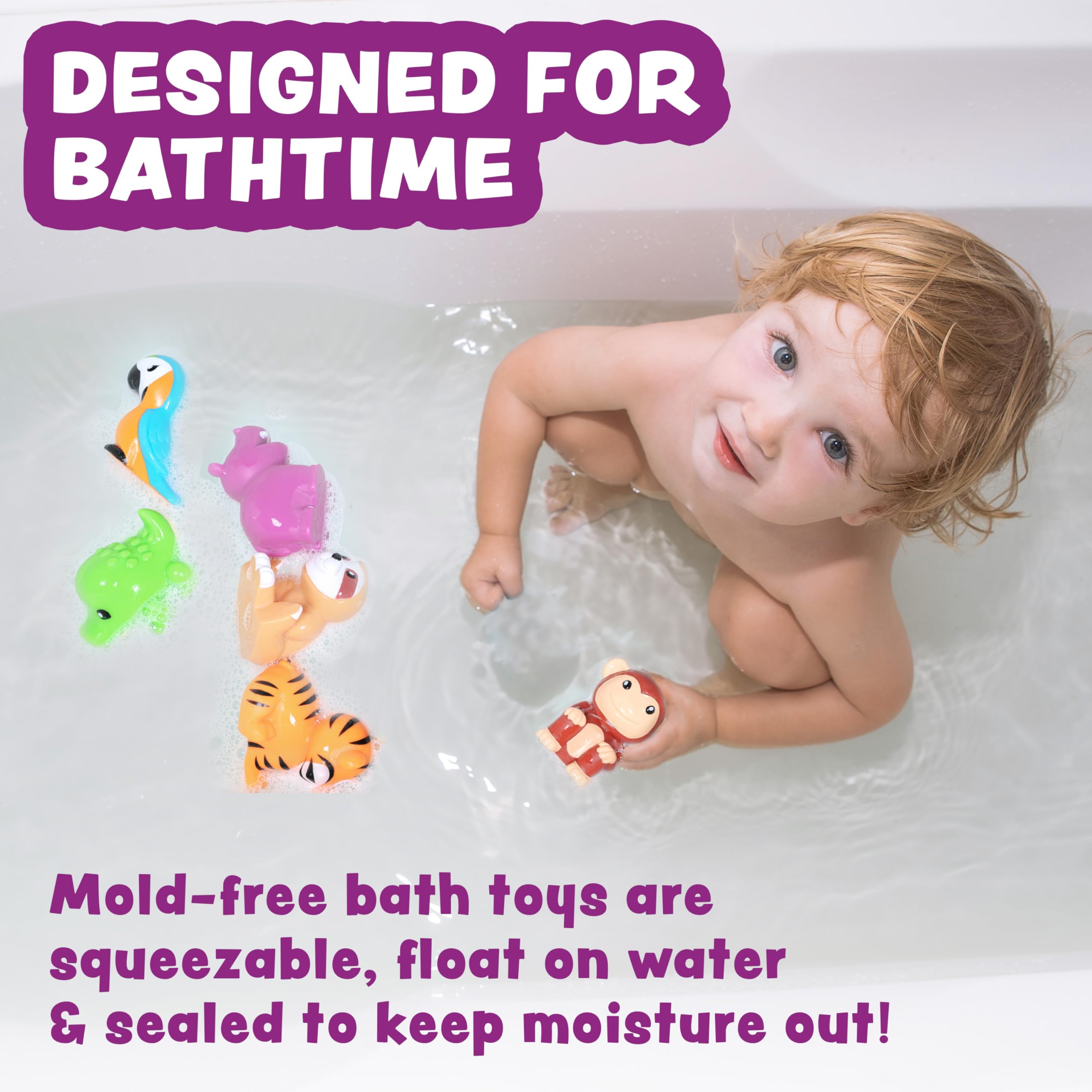 Tub Works® Marine™ Mold Free Bath Toys, 6 Pack | Sealed, No Hole Bath Toys Design Keeps Moisture Out | Soft, Squeezable & Float on Water | Easy-Grip Baby & Toddler Bath Toys | Great Baby Pool Toys