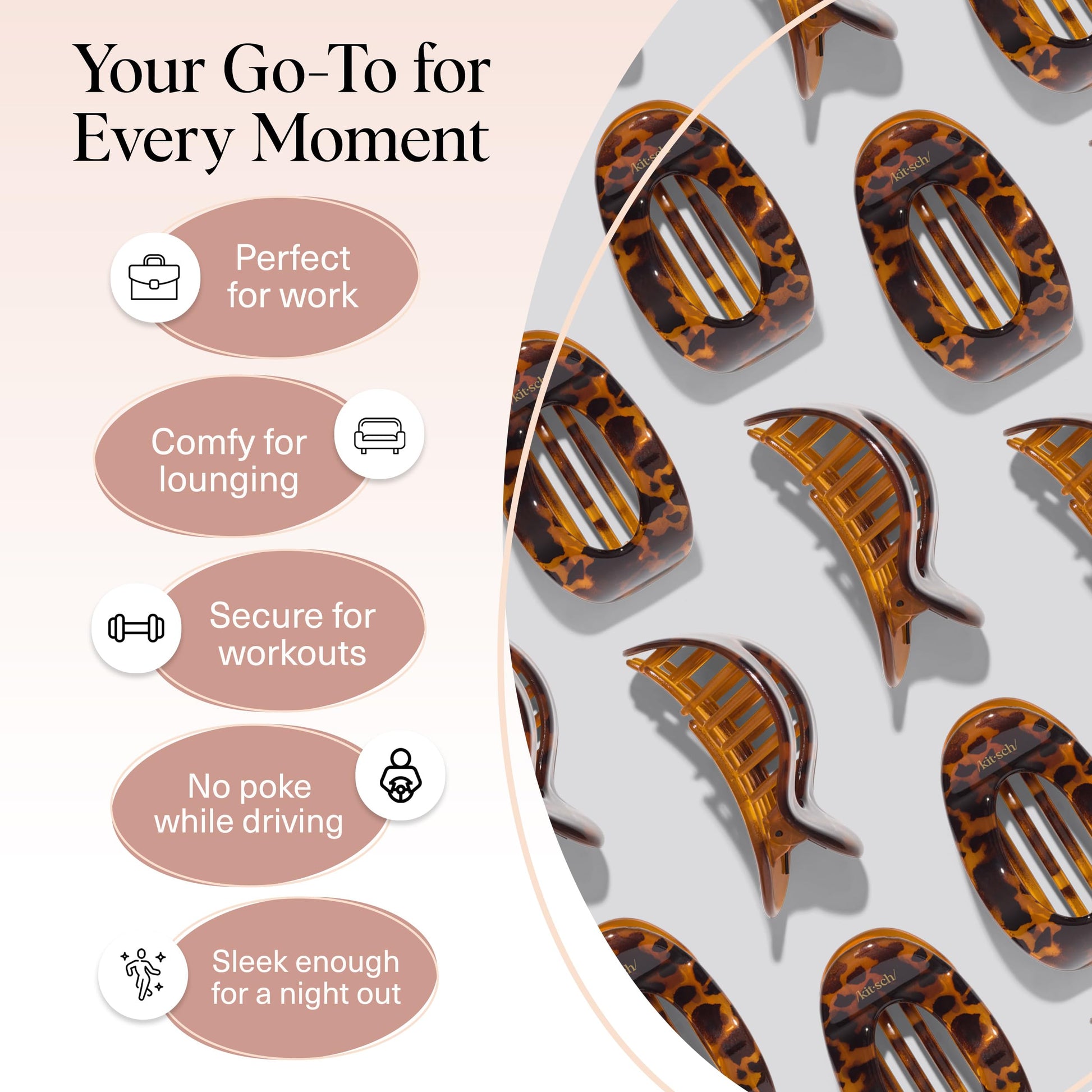 Kitsch Small Flat Claw Clips for Women - Stylish Flat Hair Clips for Women, Strong Hold for Thick & Fine Hair | Non-Slip for Secure, Comfortable All-Day Wear -Tortoise Design