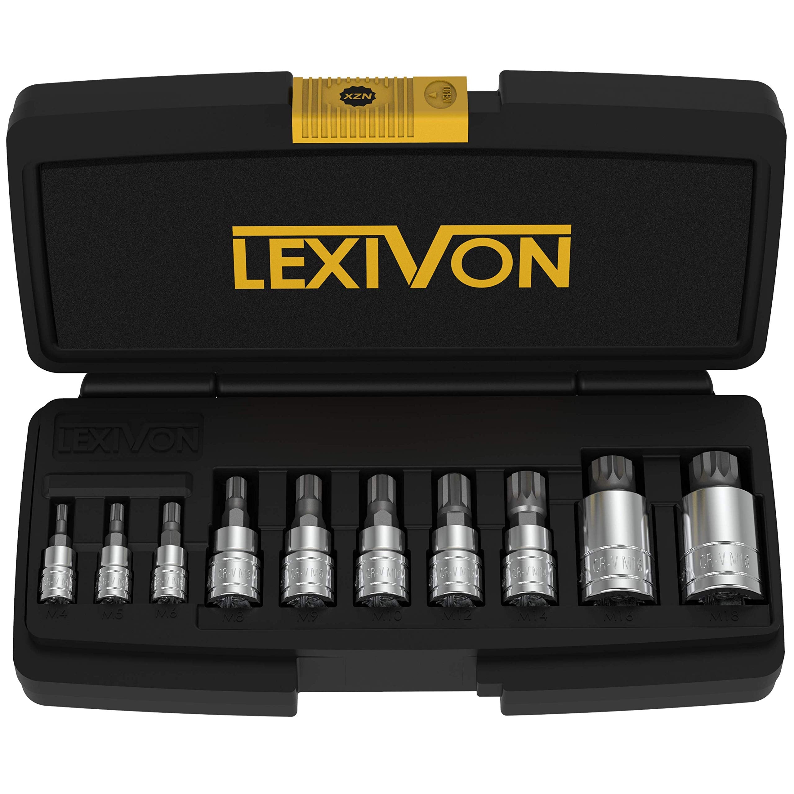 LEXIVON XZN Triple Square Vielzahn-Steckschlüsselsatz, Premium S2 legierter Stahl | 10-teiliger europäischer Satz M4 - M18 | Verbesserte Aufbewahrungsbox (LX-145)