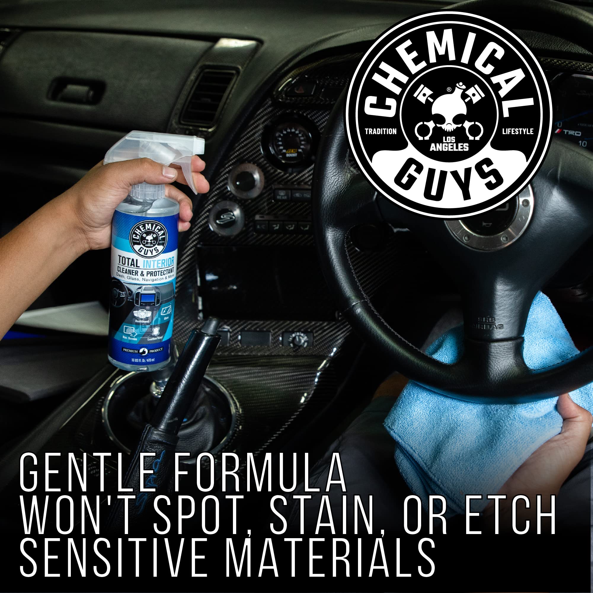 Chemical Guys Total Interior Cleaner & Protectant, Cleans & Protects Leather, Vinyl, Plastic, Rubber & Glass Streak-Free Finish for Cars, Trucks, SUVs, RVs & More - 16 oz