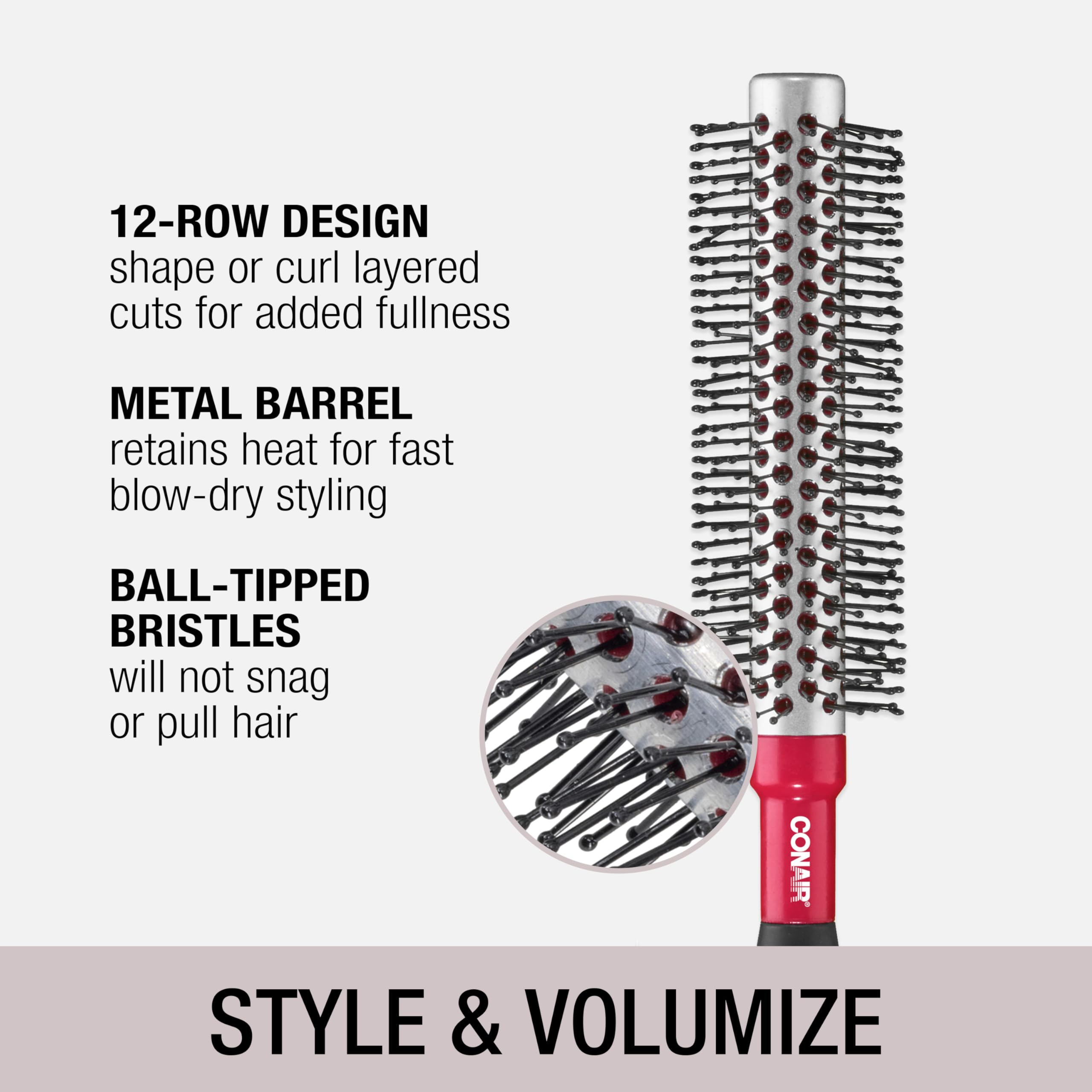 Conair Style & Volumize Metal Round hair brush - Blow Drying brush - Hairbrush for Short Hair Length - Color at random -1 Count