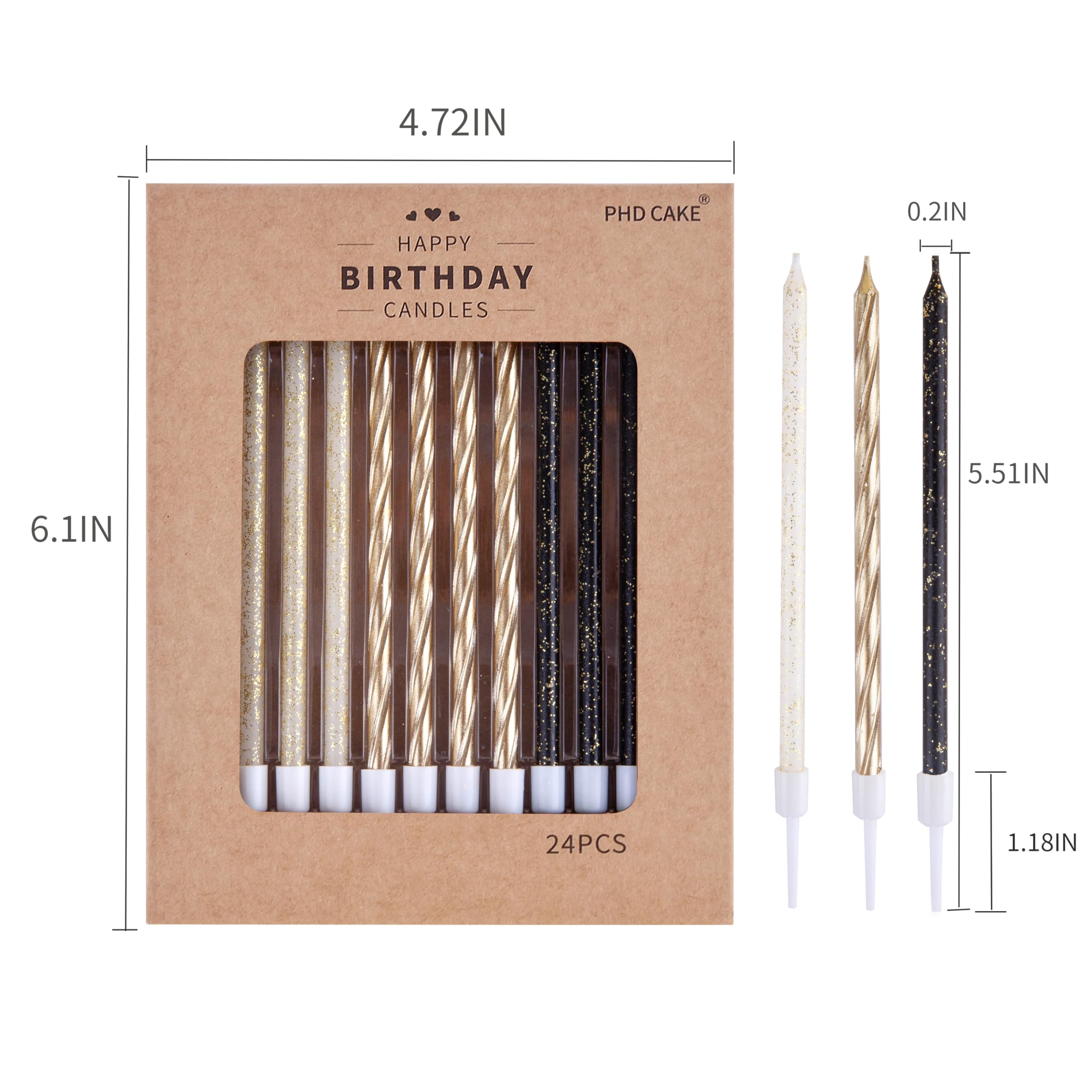 PHD CAKE Gold, Black, White Long Thin Birthday Candles, Cake Candles, Birthday Parties, Wedding Decorations, Party Candles