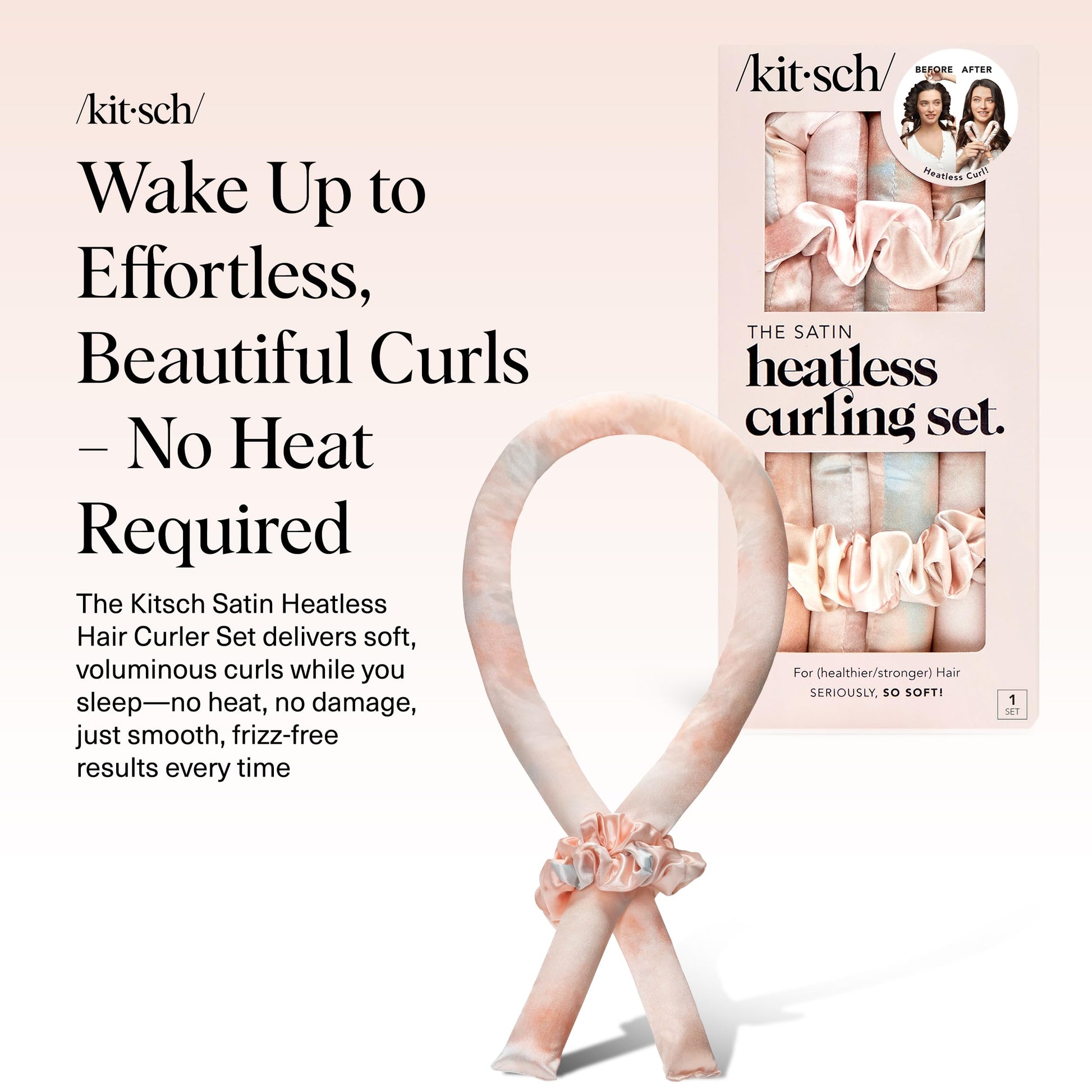 Kitsch Satin Heatless Curling Set – Heatless Curls Overnight with Hair Curler & 2 Satin Scrunchies – Hair Curlers to Sleep In for Overnight Curls – Overnight Blowout Rods – Sunset Tie Dye