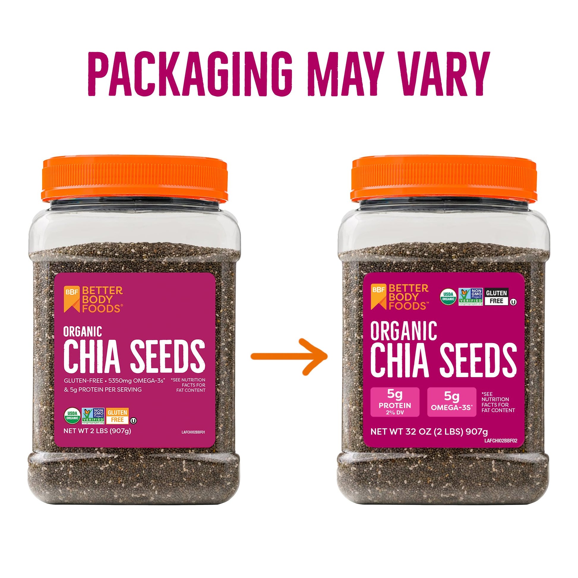 BetterBody Foods Organic Chia Seeds 2 lbs, 32 Oz, with Omega-3, Non-GMO, Gluten Free, Keto Diet Friendly, Vegan, Good Source of Fiber