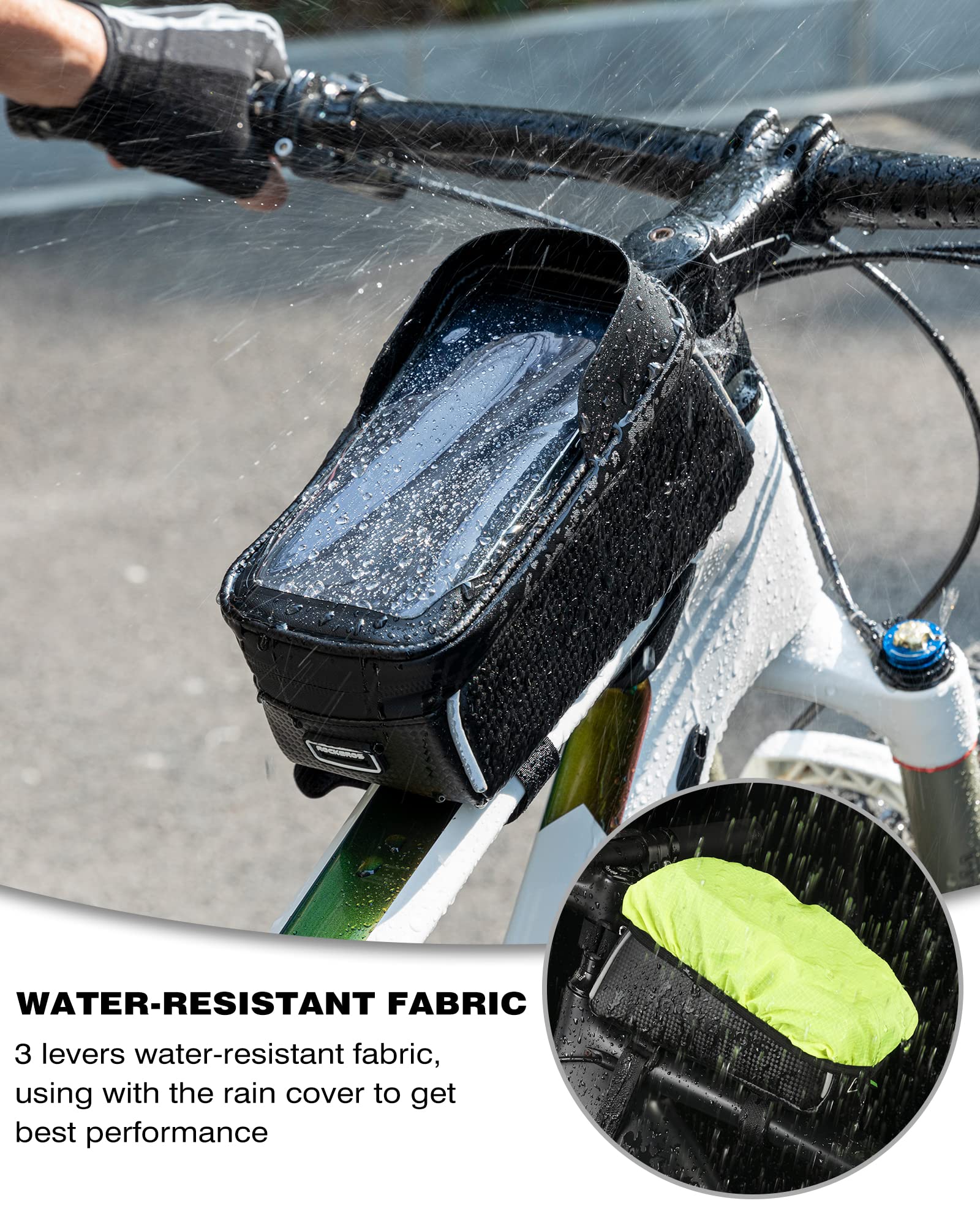 ROCKBROS Bike/Bicycle Phone Front Frame Bag, Waterproof, Tube Bag,Cycling Pouch, Bike Accessories for Men Compatible Phone Under 7”