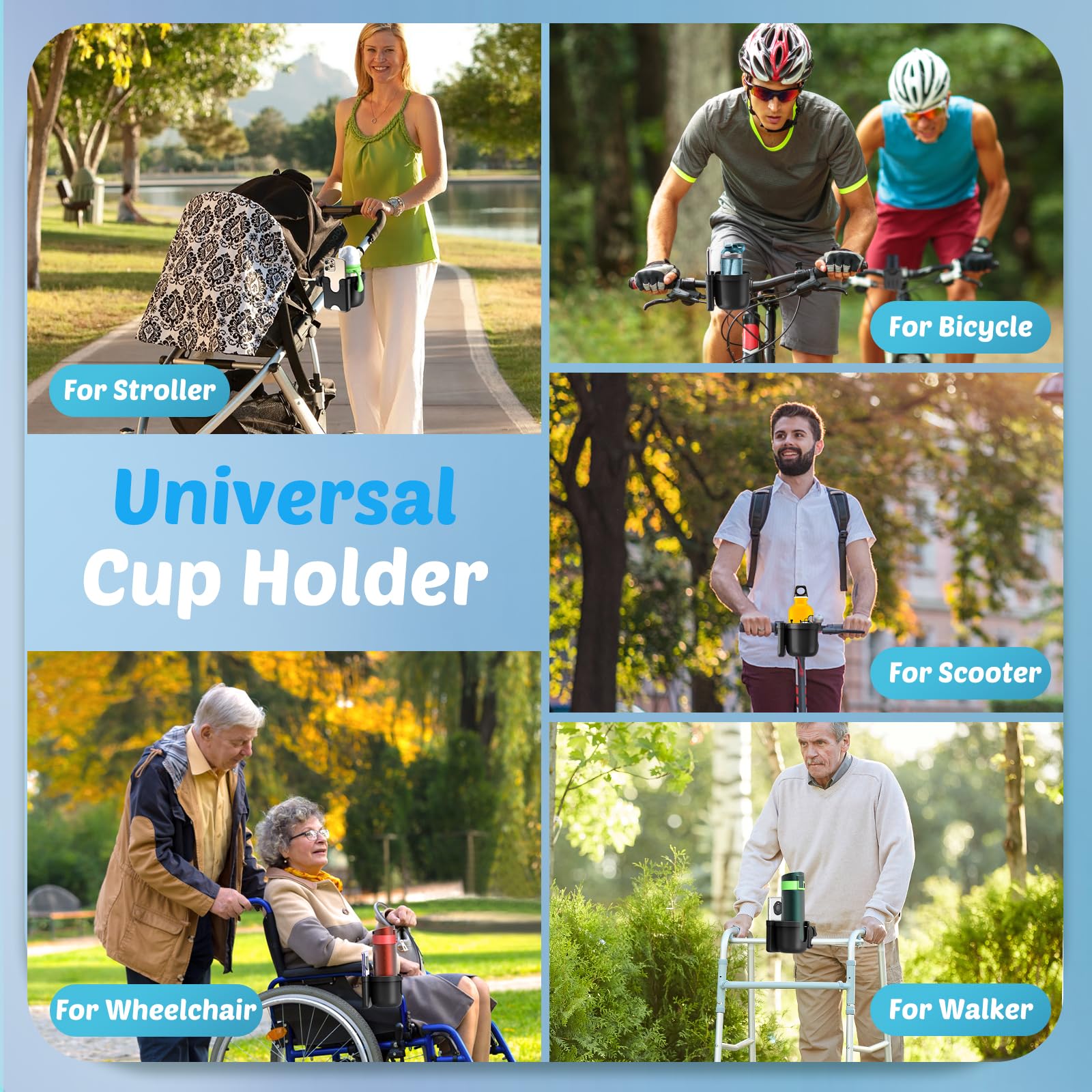Guiseapue Cup Holder for Walker: Stroller Cup Holder Attachment with Phone Holder, Wheelchair/Stroller Accessories for Uppababy, Nuna, Doona, Rollator, Bike, Scooter, Baby Travel Essential